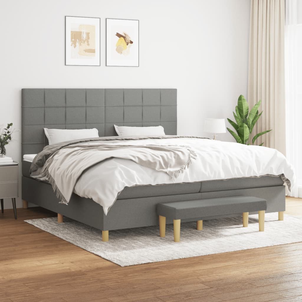 Boxspringbett 200 x 200 cm Boxspringbett mit Matratze Dunkelgrau 200x200 cm Stoff Be