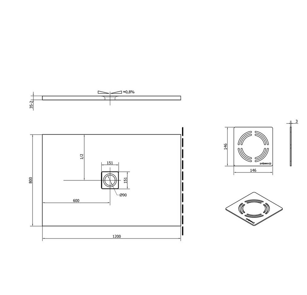 Thumbnail - HAK Duschwanne FLEXIA Duschwanne, Rechteck, Mineralguss, 120x80x3,5 cm