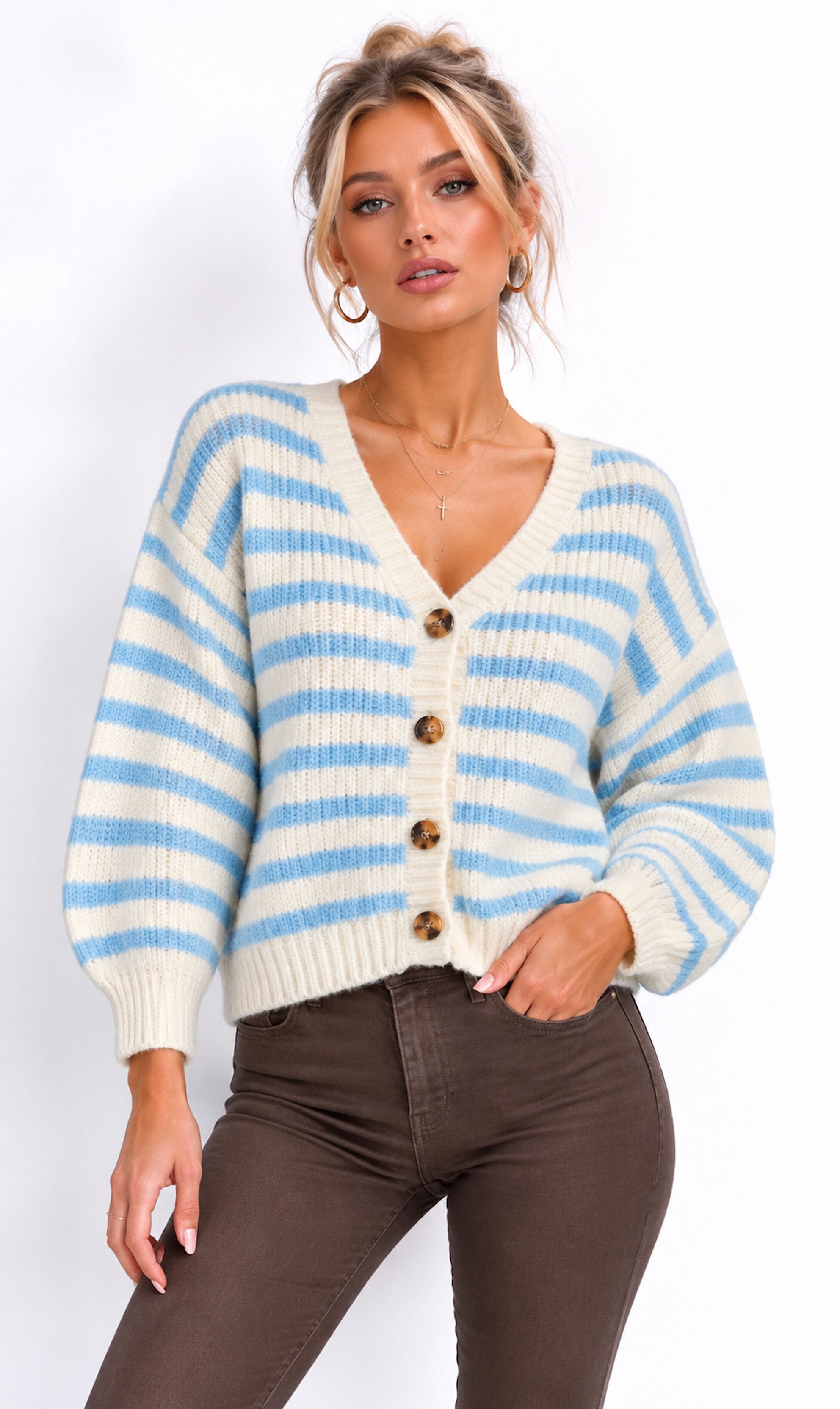 Worldclassca Cardigan WORLDCLASSCA Strick Cardigan Knopf Strickpullover Gestreift Streifen Neue Kollektion - Stilvolle und gemütliche Strickmode für Damen
