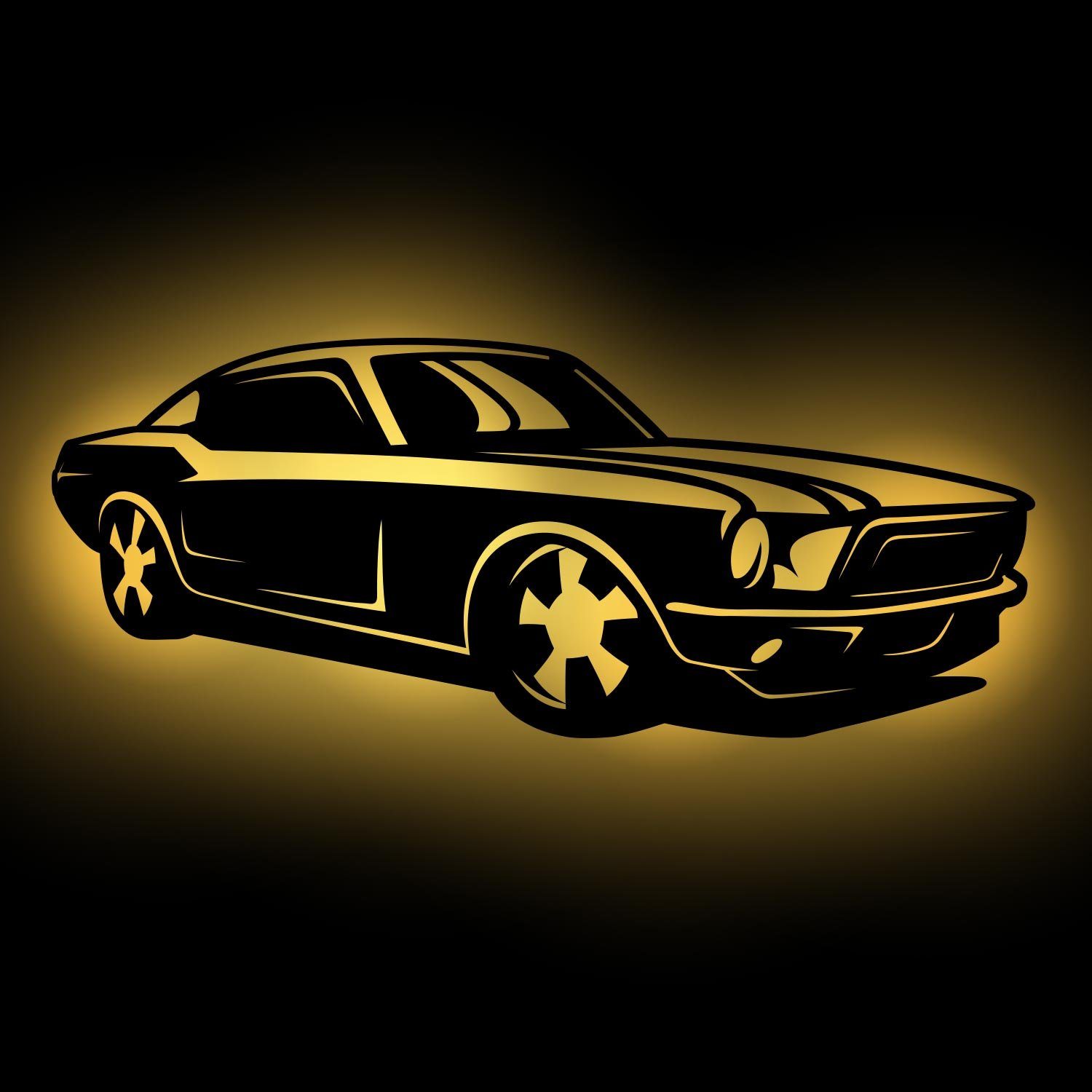 Namofactur LED Dekolicht Mustang Auto - Dekoobjekt aus Holz mit Sportwagen Motiv - Wand Lampe, Ohne Zugschalter, LED fest integriert, Warmweiß, Wanddekoobjekt Wohnzimmer Leuchte batteriebetrieben