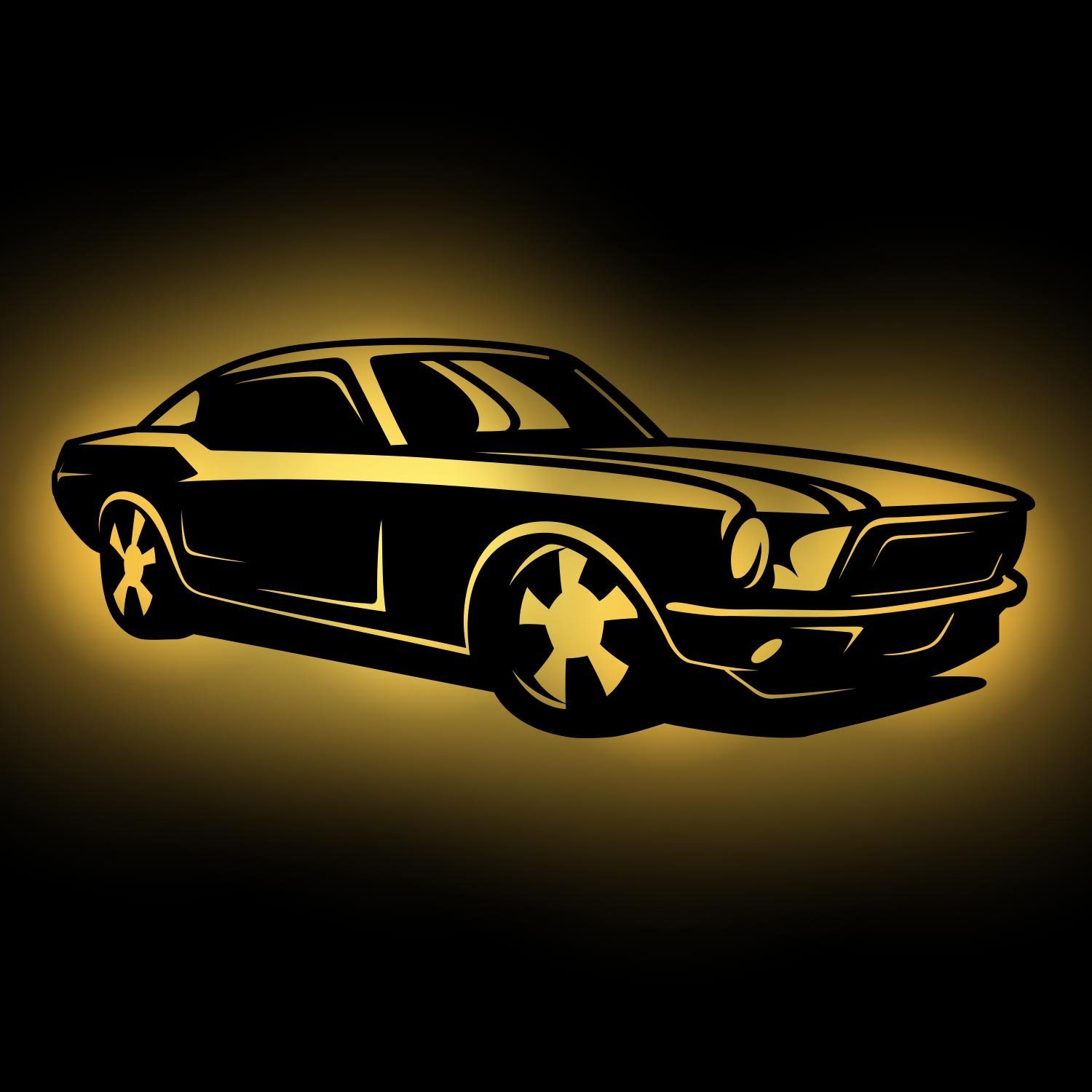 Namofactur LED Dekolicht Mustang Auto - Dekoobjekt aus Holz mit Sportwagen  Motiv - Wand Lampe, Ohne Zugschalter, LED fest integriert, Warmweiß,  Wanddekoobjekt Wohnzimmer Leuchte batteriebetrieben