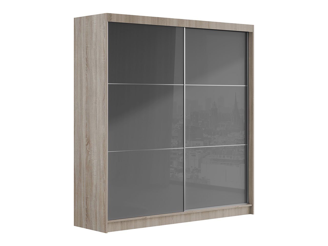 Schiebeschrank Grau MÖBEL mit in VALENCIA MKS Sonoma-Eiche 200 cm, Lacobel-Glas Farbe der Kleiderschrank