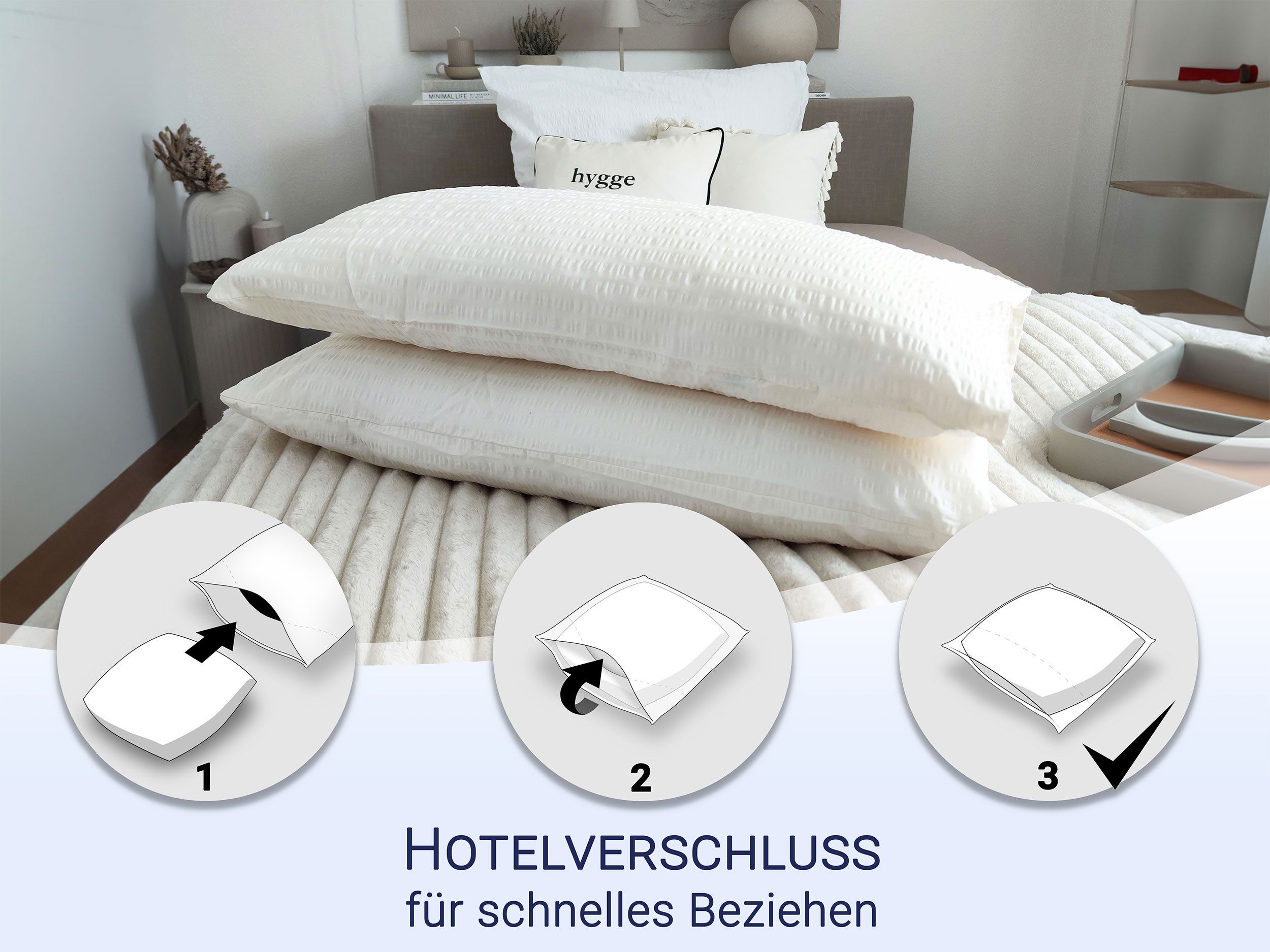 ZOLLNER Kissenbezug, (2 Stück), 40 x 80 cm, 100% Baumwolle, vom Hotelwäschespezalisten, Seersucker