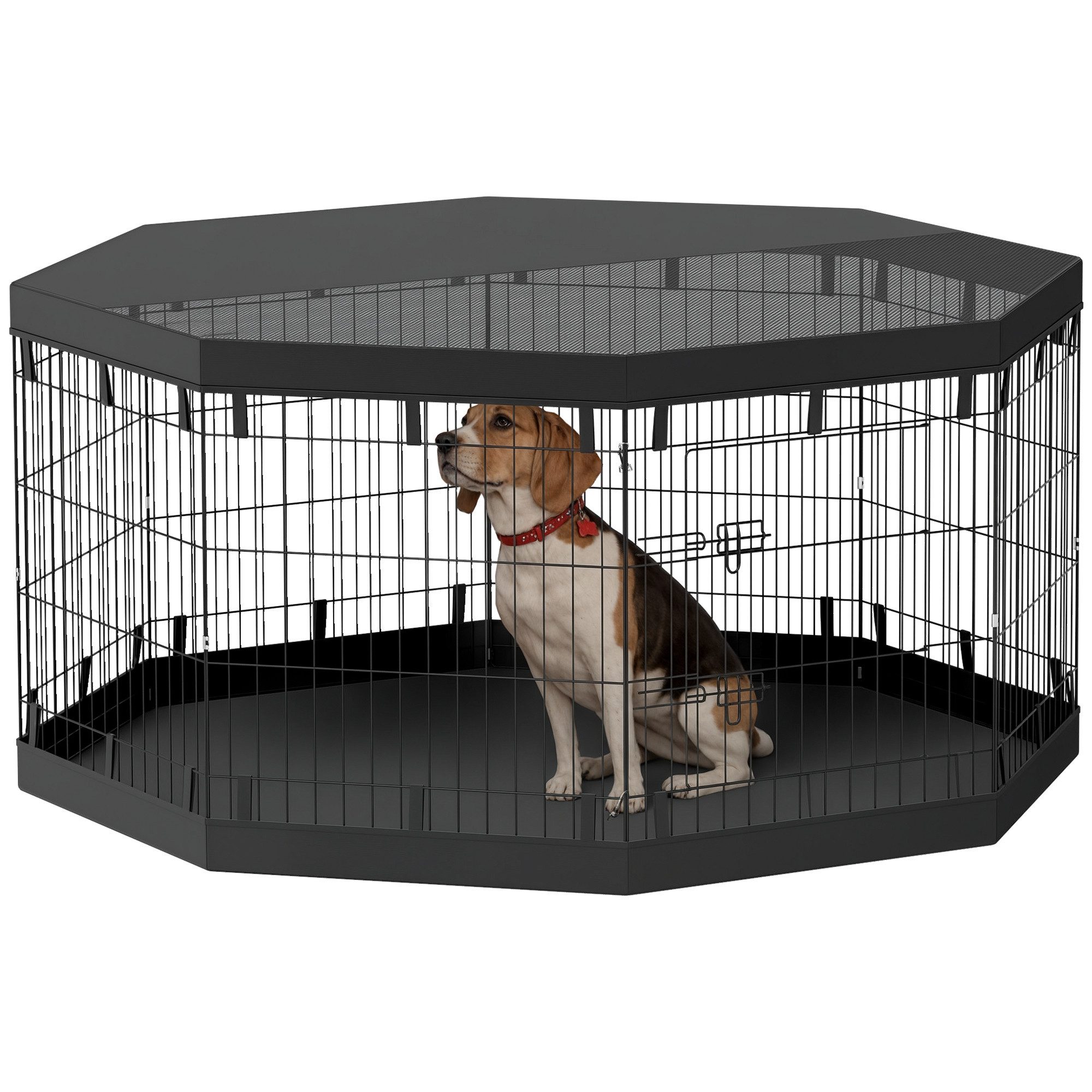 PawHut Freigehege für kleine & mittelgroße Hunde unter 20 kg, Indoor & Outdoor, 159 x 159 x 76 cm, Schwarz