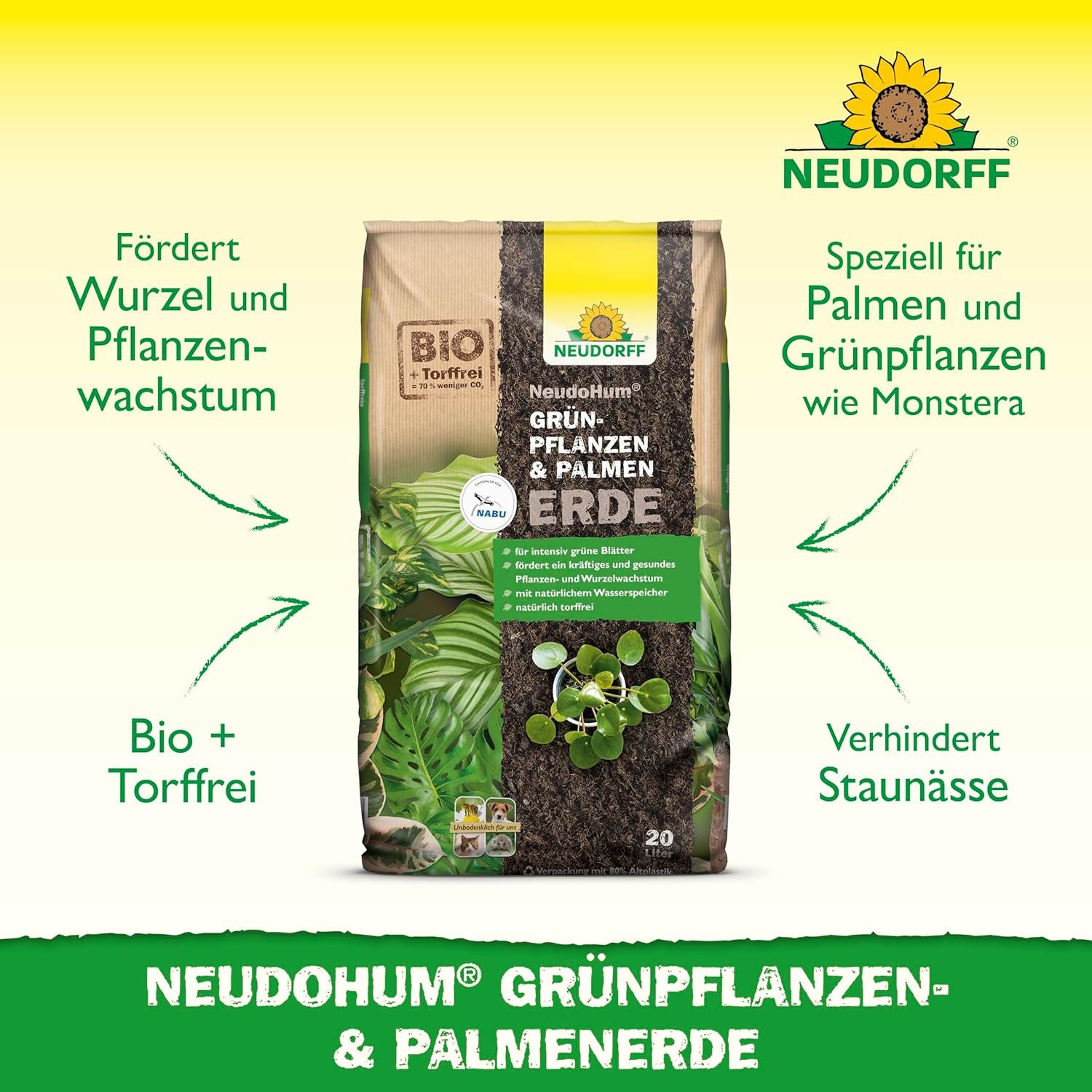 Neudorff Pflanzerde NeudoHum Grünpflanzen- & PalmenErde 20 Liter, für 4 Wochen vorgedüngt
