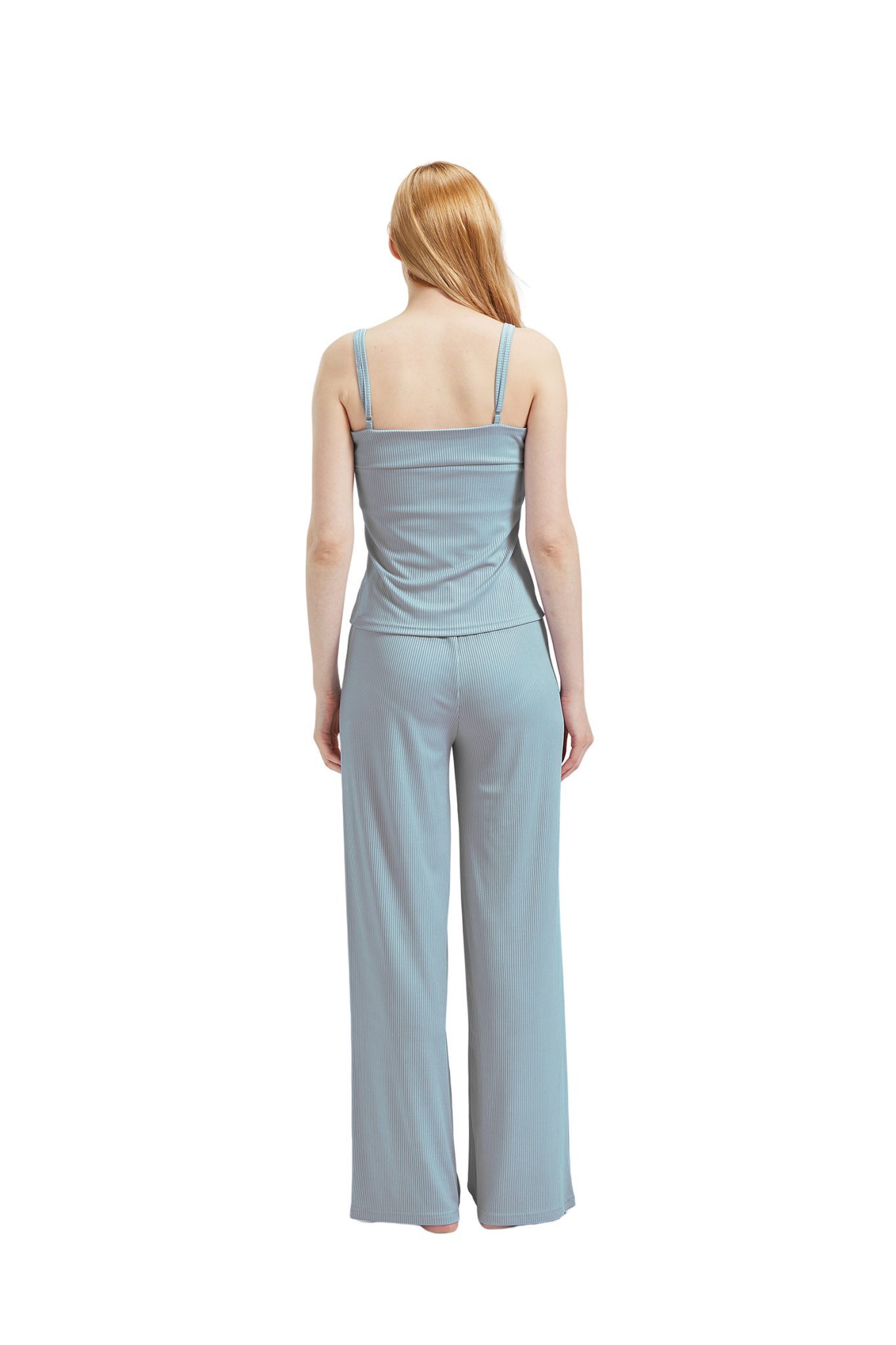 M-Diamant Schlafanzug Damen Pyjama-Set Damenwäsche V-Ausschnitt 3 teilig (Set, 3 tlg) 3-teiliges Set: Jacke mit V-Ausschnitt und Knöpfen, Trägertop und Hose – Bild 5 von 5