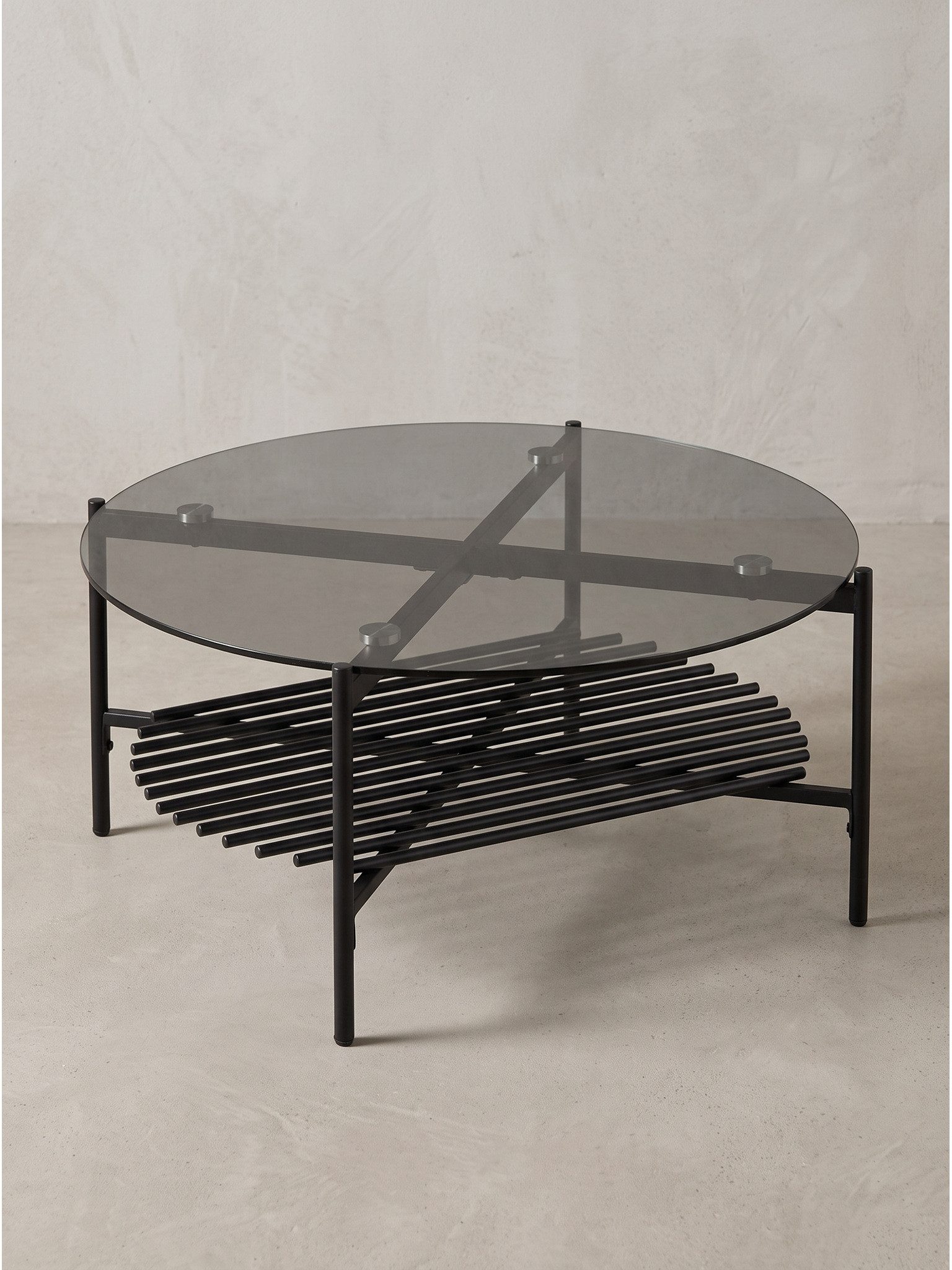 KADIMA DESIGN Couchtisch ALLIER Loungetisch - Glas, Schwarz, Ø 80x40 cm, Modern, Ablagen, Rund (Wohnzimmertisch, Sofatisch, Glastisch, Kaffeetisch, Salontisch)