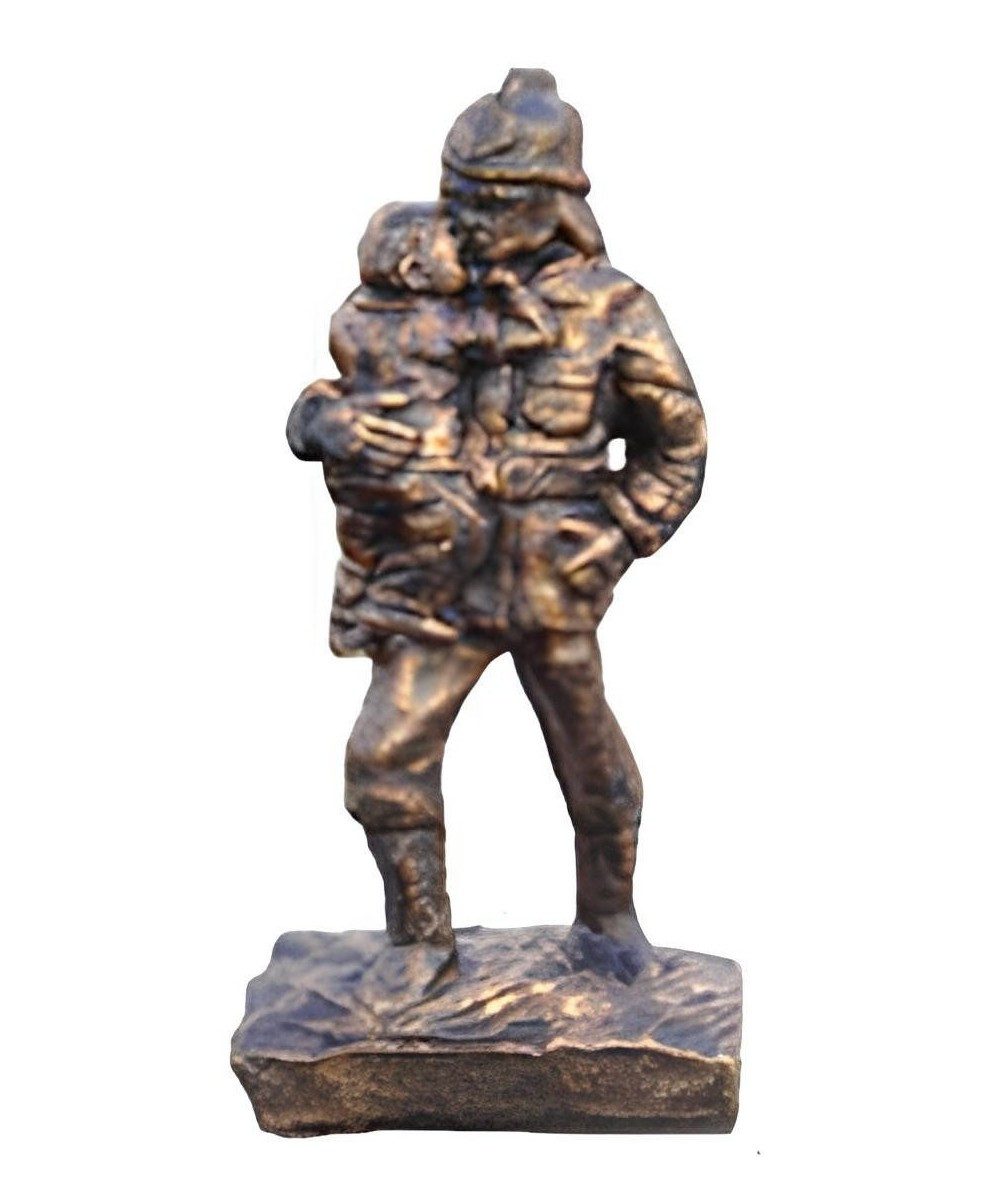 Xlmoebel Dekofigur Feuerwehrmann Skulptur in Kupfer-Optik, mutig und detailreich (Skulptur S5-20cm), Hergestellt in Europa