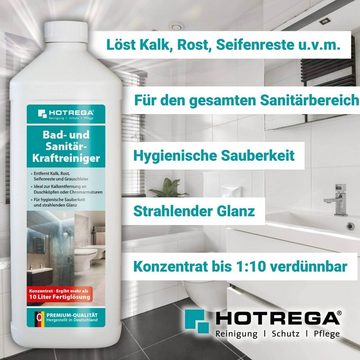 HOTREGA® Bad und Sanitär Kraftreiniger Konzentrat 1L + 4 Microfasertücher Kalk Badreiniger