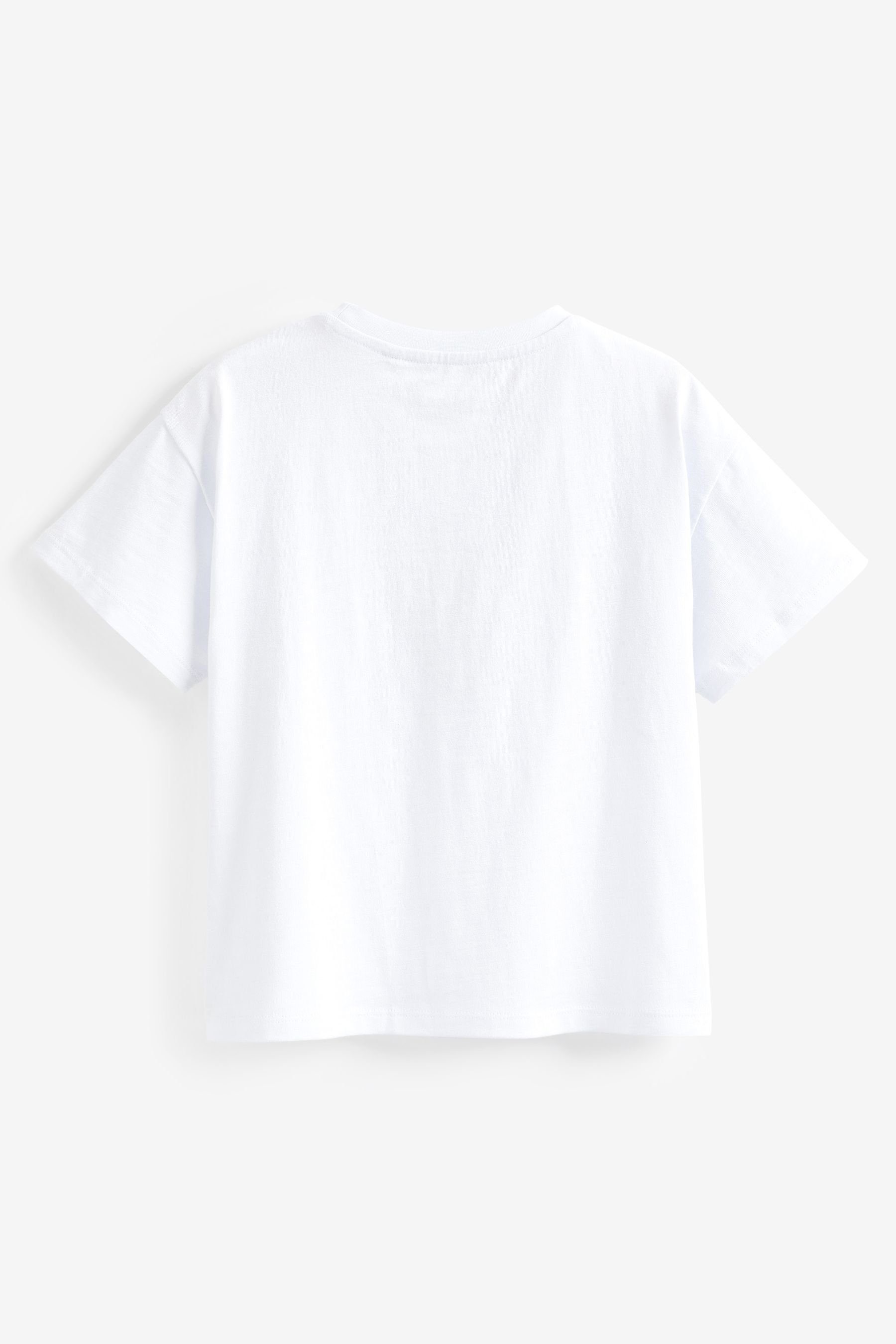 T-Shirt White glänzendem Paillettenherz T-Shirt (1-tlg) Heart mit Next Rainbow
