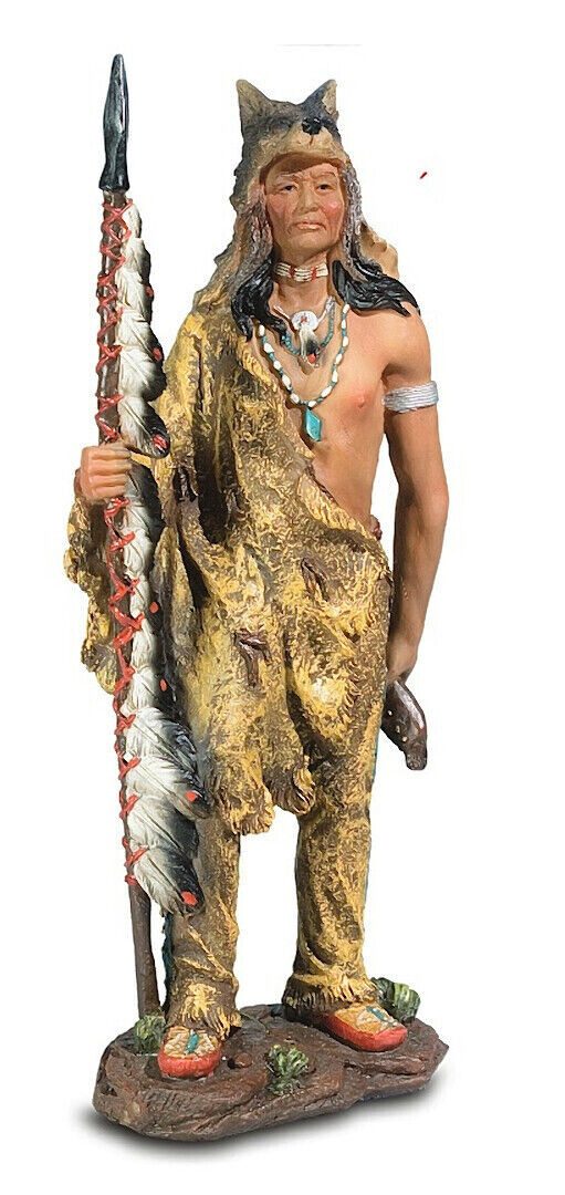 Dekofigur Wolfstrophäe und Lanze Amerikanischer Ureinwohner Native American