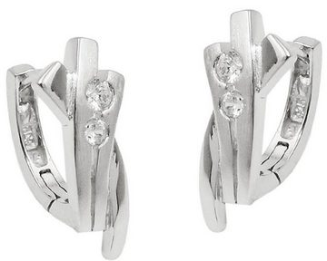 unbespielt Paar Creolen Ohrringe mit Zirkonias matt-glänzend rhodiniert 925 Silber 16 x 7 mm, Silberschmuck für Damen