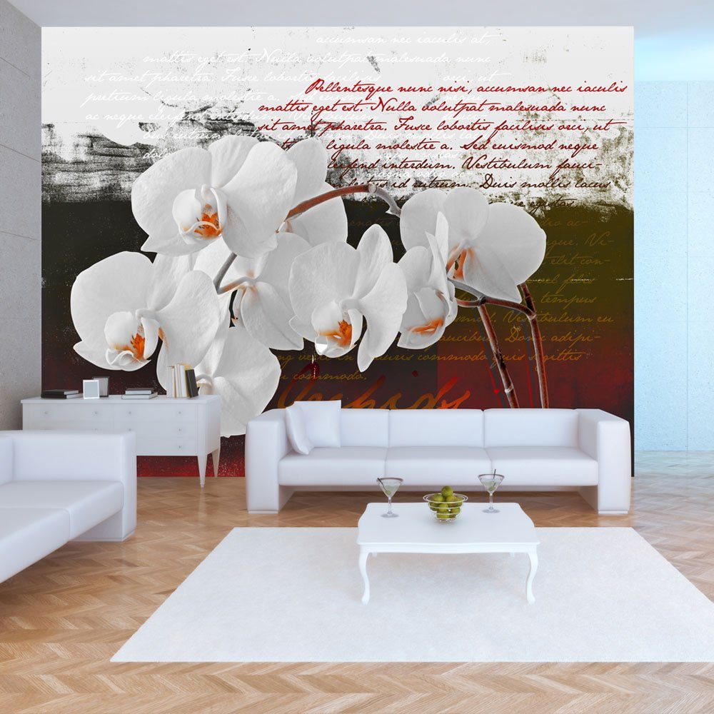 KUNSTLOFT Vliestapete Diary and orchid 1.5x1.05 m, halb-matt, lichtbeständige Design Tapete lila, weiß