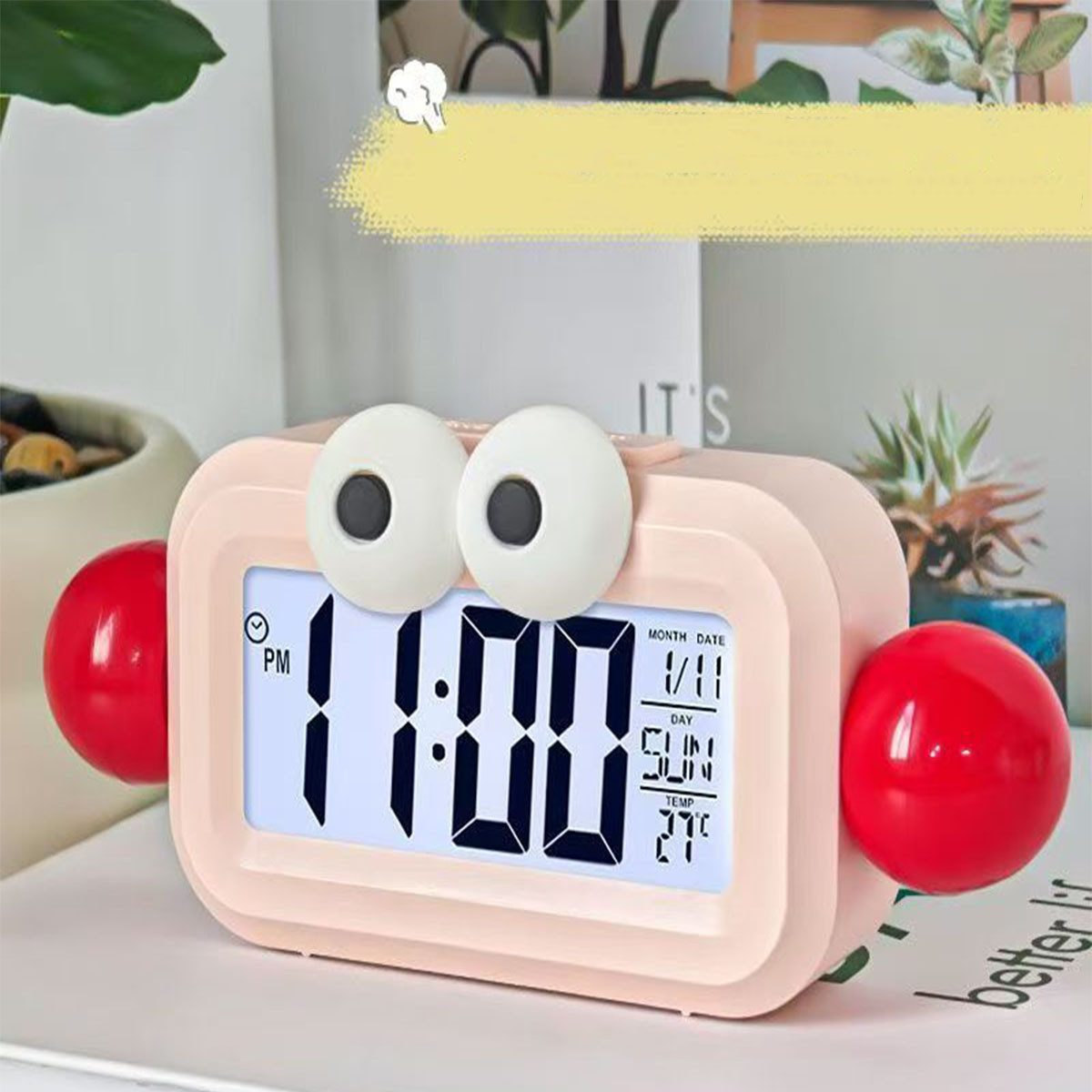 FELIXLEO Intervall-Timer Digitaler Wecker Tisch LCD Snooze Datum Temperatur Timer Rosa. (1-St)