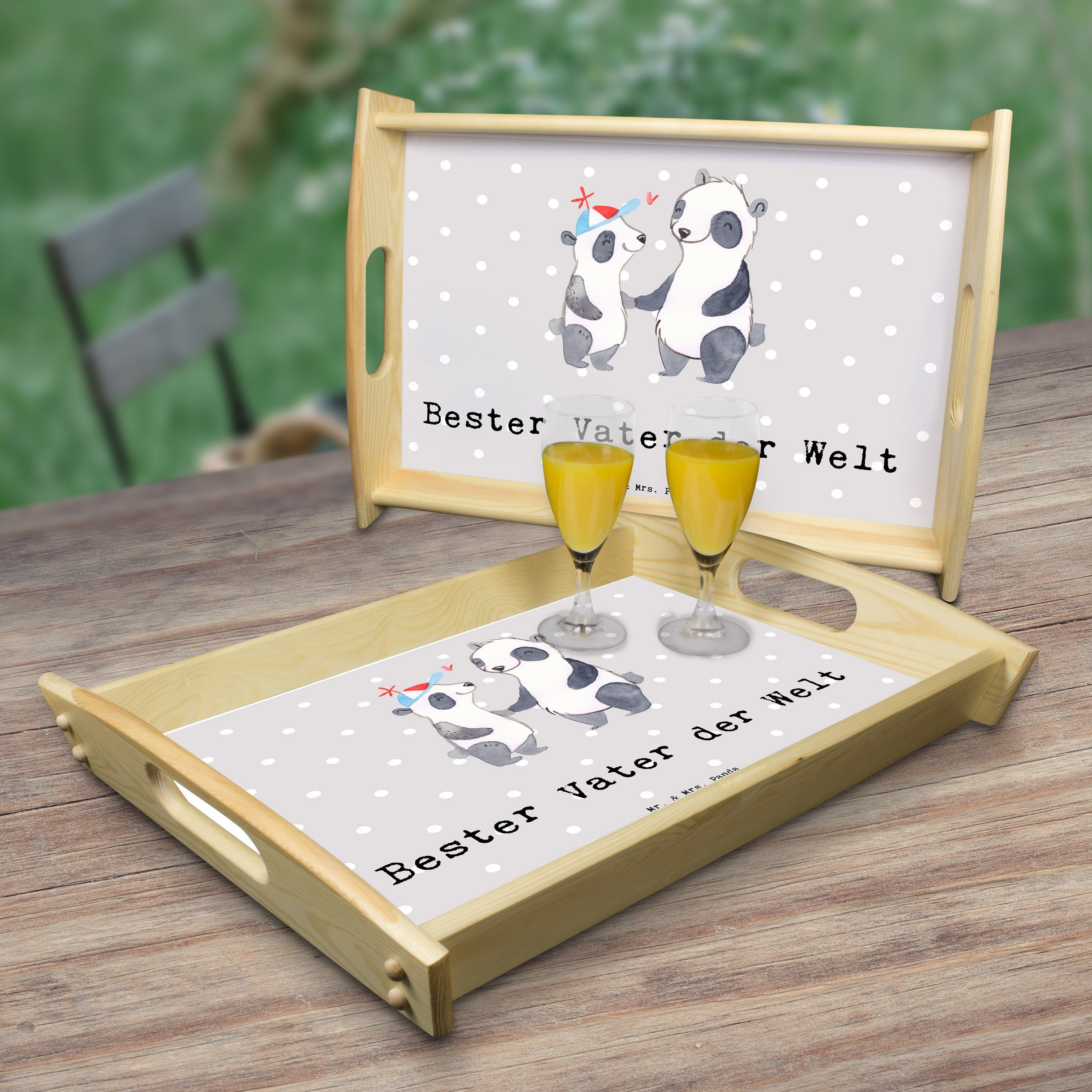 Mr. & Tablett Echtholz Grau Vater lasiert, Pastell Panda Panda der (1-tlg) Mrs. - Welt - Geschenk, Dankeschön, Bester Kü