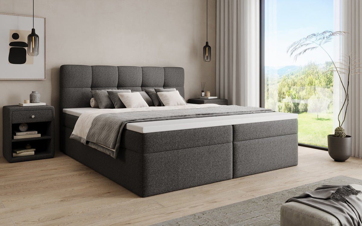Luxusbetten24 Boxspringbett Cozy II in Teddy Bouclé, mit Stauraum, inklusive Topper – Bild 2 von 5