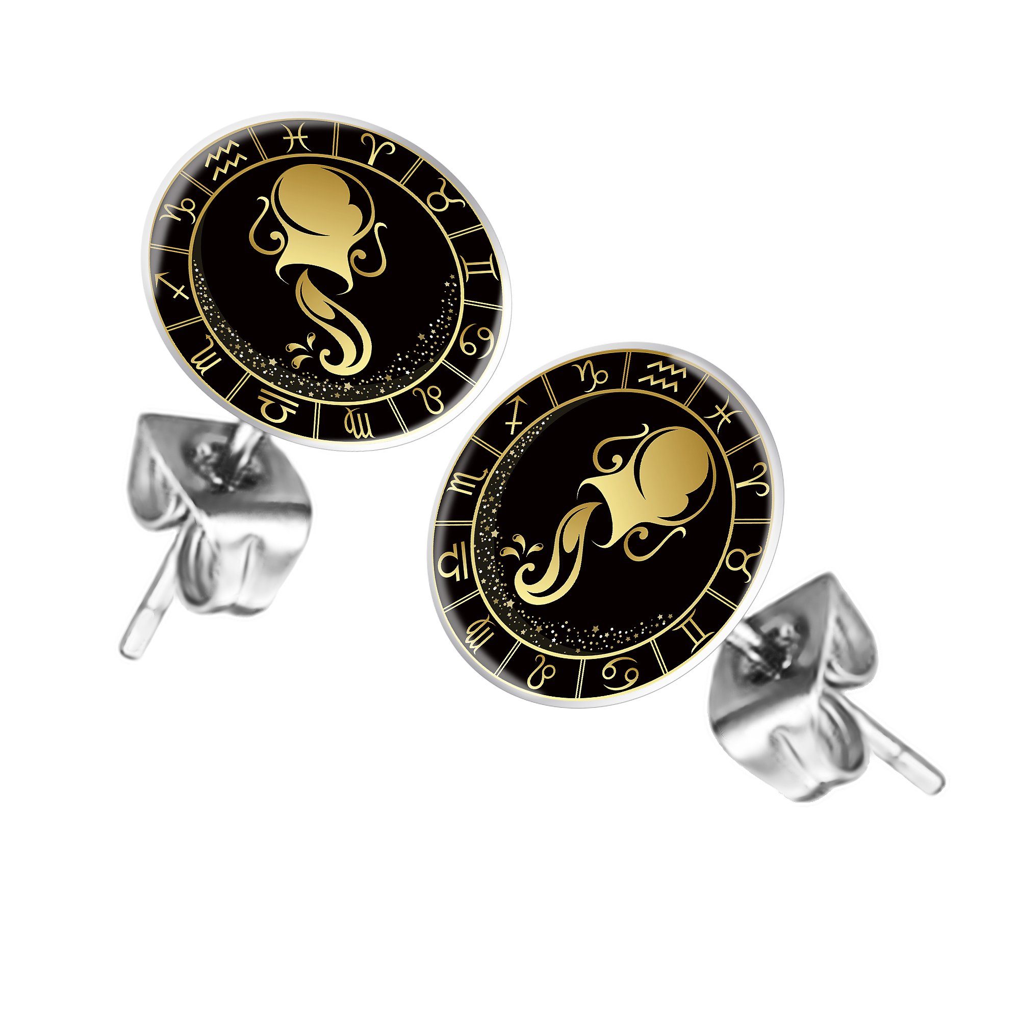 Taffstyle Ohrstecker-Set Ohrringe Sternzeichen Tierkreiszeichen Ohrstecker Motiv Chirurgenstahl (Runde Sternzeichen Ohrstecker für Damen und Herren in 12 Motiven), Runde Platte Lustig Wassermann Motiv Damen Herren Klein Rund