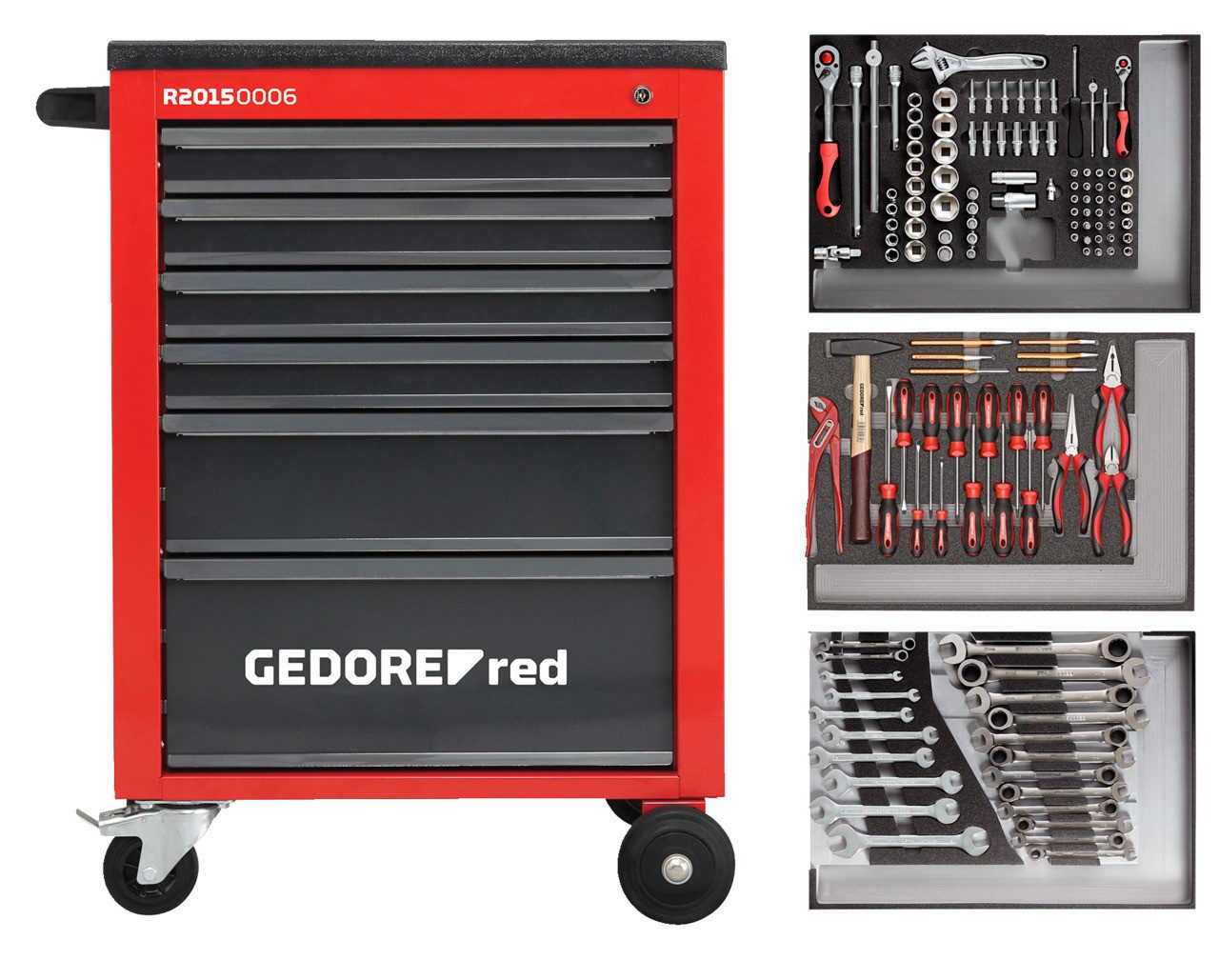 Gedore Red Werkzeugkoffer R21560004 Werkzeugsatz im Werkstattwagen MECHANIC rot 129-teilig