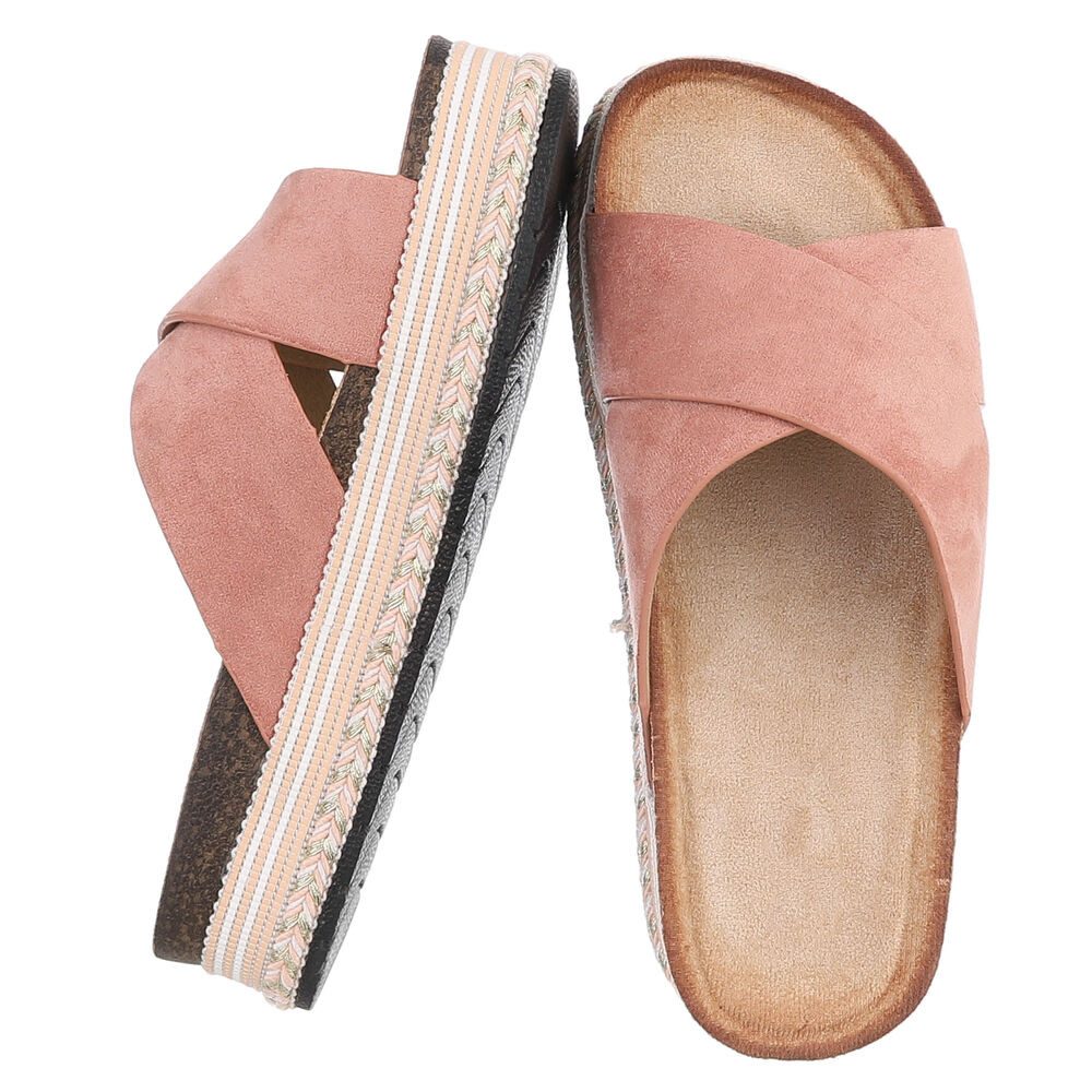 Ital-Design Damen Plateau-Pantolette mit Kreuzbanddesign Plateausandaletten (91895560) Flach Pantoletten in Altrosa