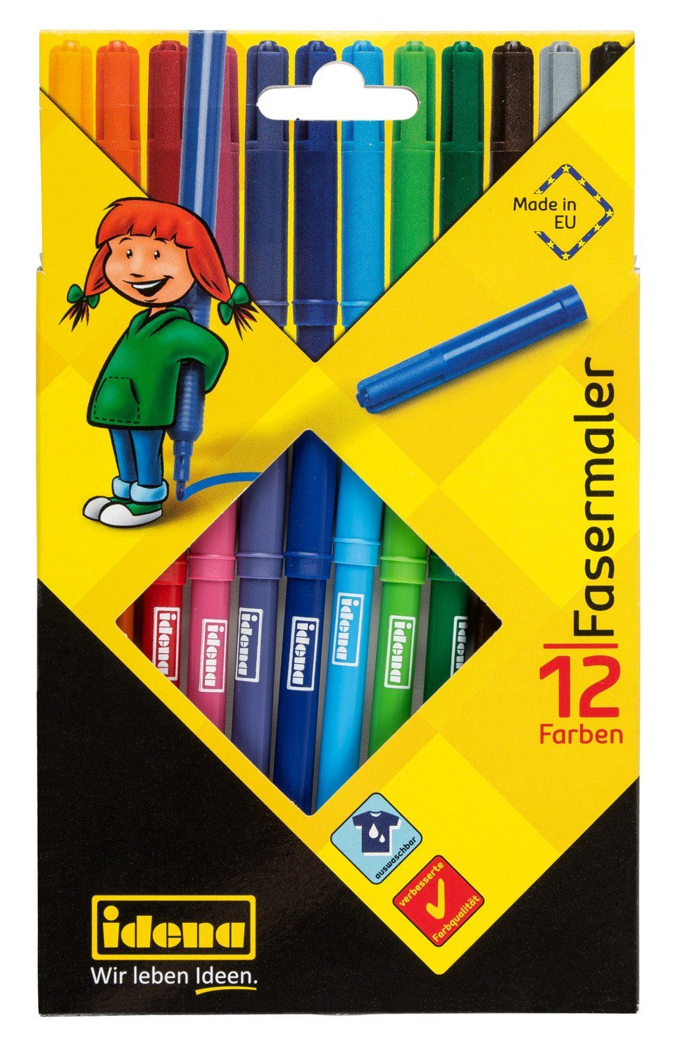 Idena Faserstift Idena 10037 - Fasermaler, 12 Stück im Kartonetui, mit 2 mm Spitze