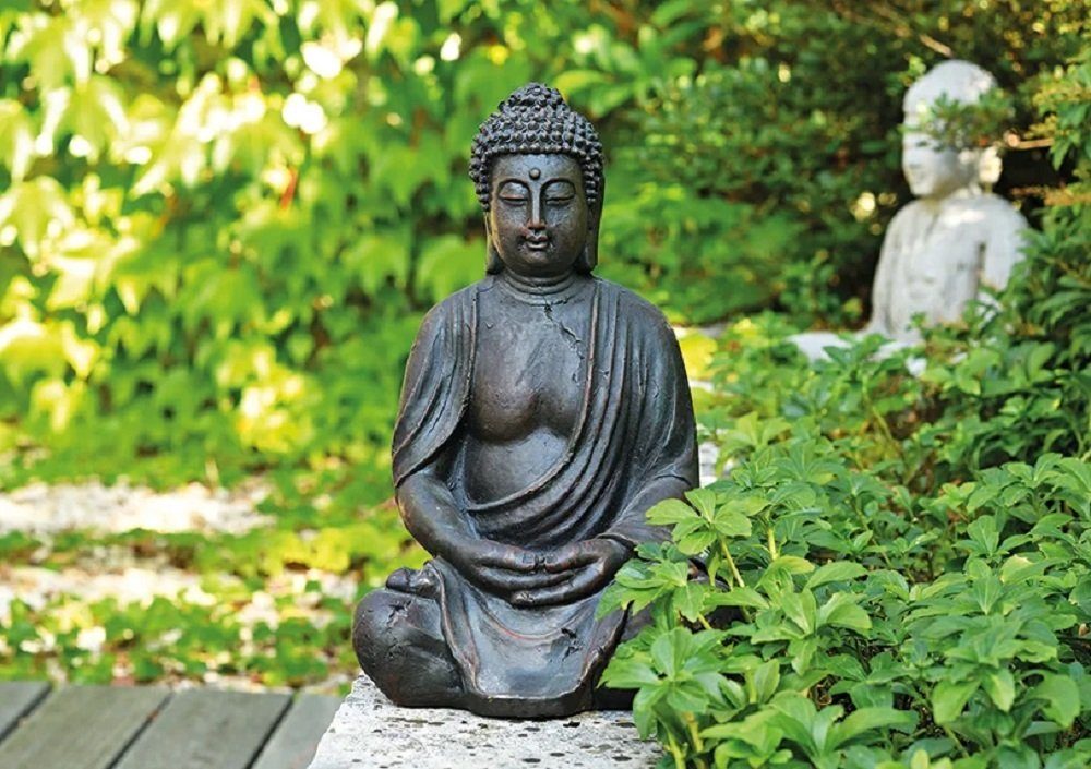 G. Wurm Gartenfigur Buddha Figur sitzend braun Feng Shui Polyresin