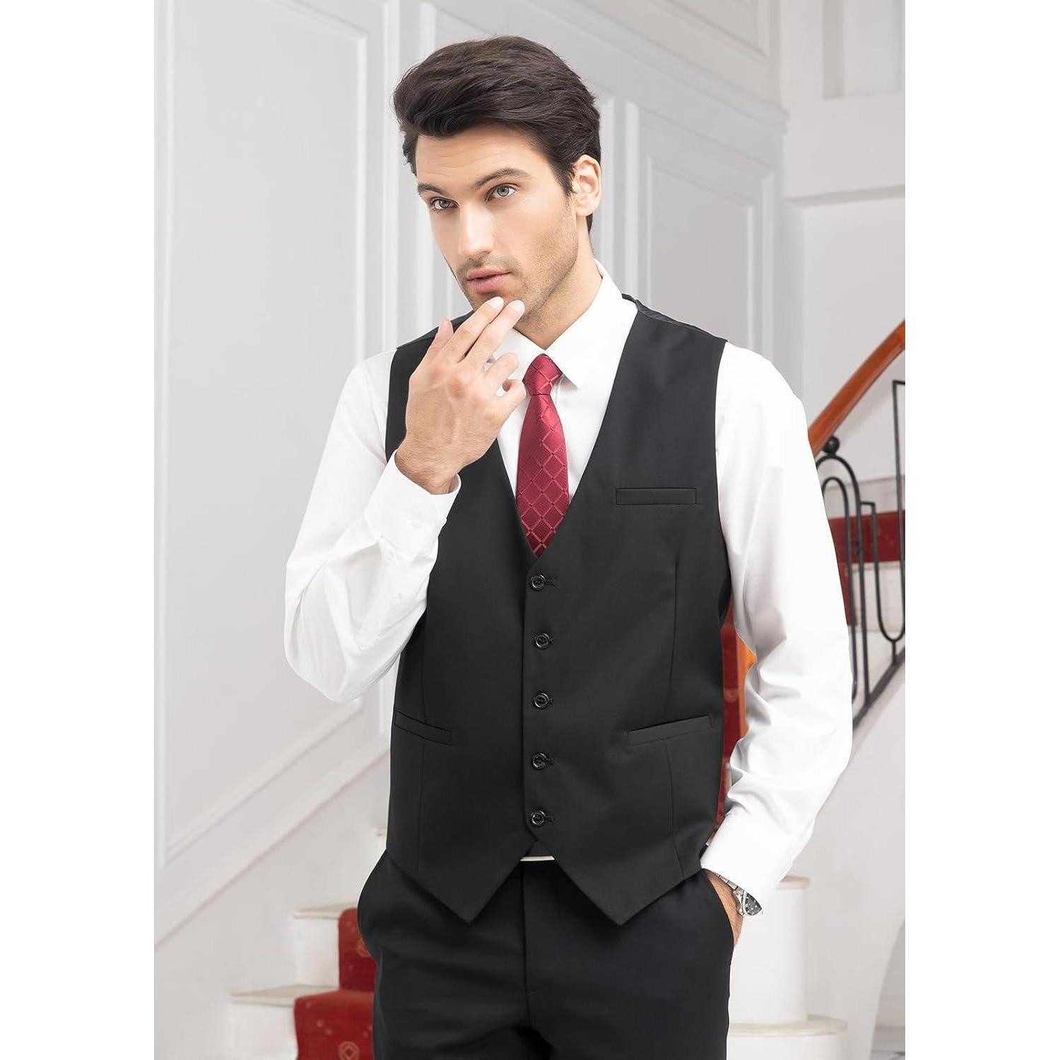 LuxusKollektion Krawatte Weste Herren Formale Hochzeit Party Baumwolle Einfarbig S Schwarz