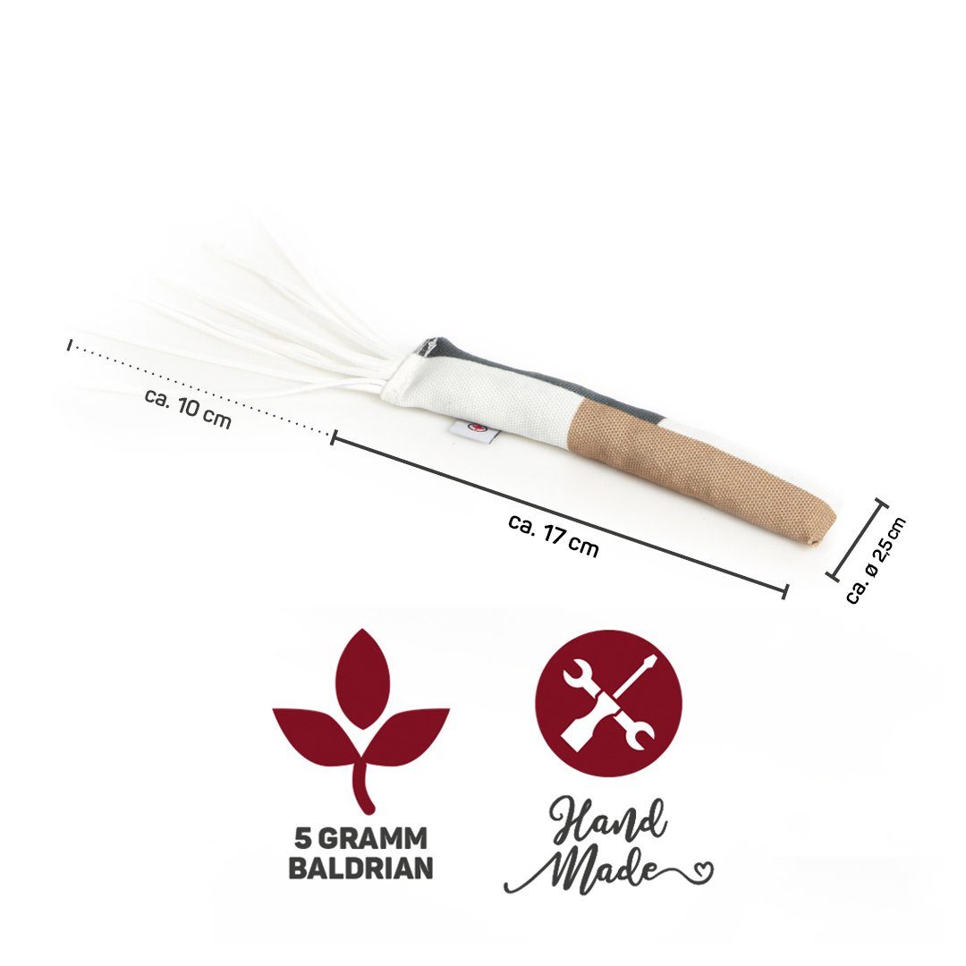 Canadian Cat Company Katzen-Federwedel 3er Set Spielrolle mit Lederstreifen, 3er Set Baldrian, Katzenspielzeug, Katzenkissen, Spielkissen