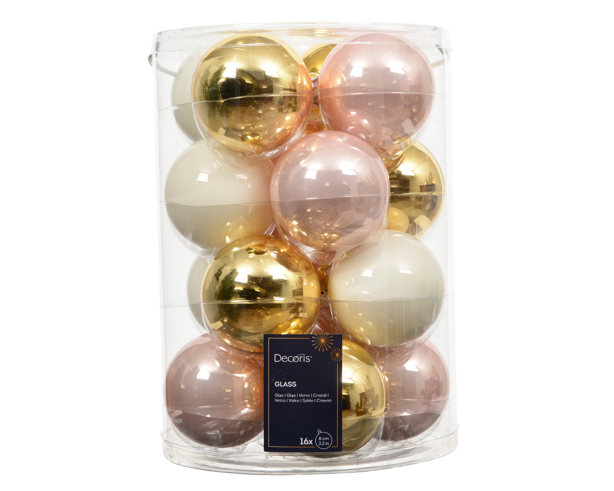 Kaemingk Weihnachtsbaumkugel, Weihnachtskugeln Glas 8cm 16 Stück - Rosa / Gold Mix