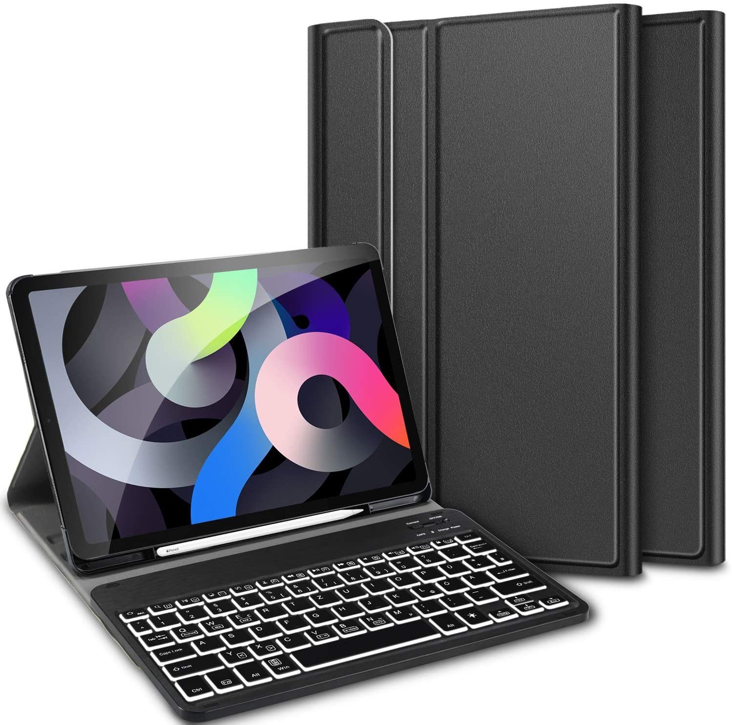 IVSO »Tastatur Kompatibel mit iPad Air 4 (Deutsches QWERTZ),« Tablet- Tastatur (Hülle mit 7 Farben LED-Hintergrundbeleuchtung Kabellose Tastatur  für iPad Air 4. Generation 10.9 2020, Schwarz) online kaufen | OTTO