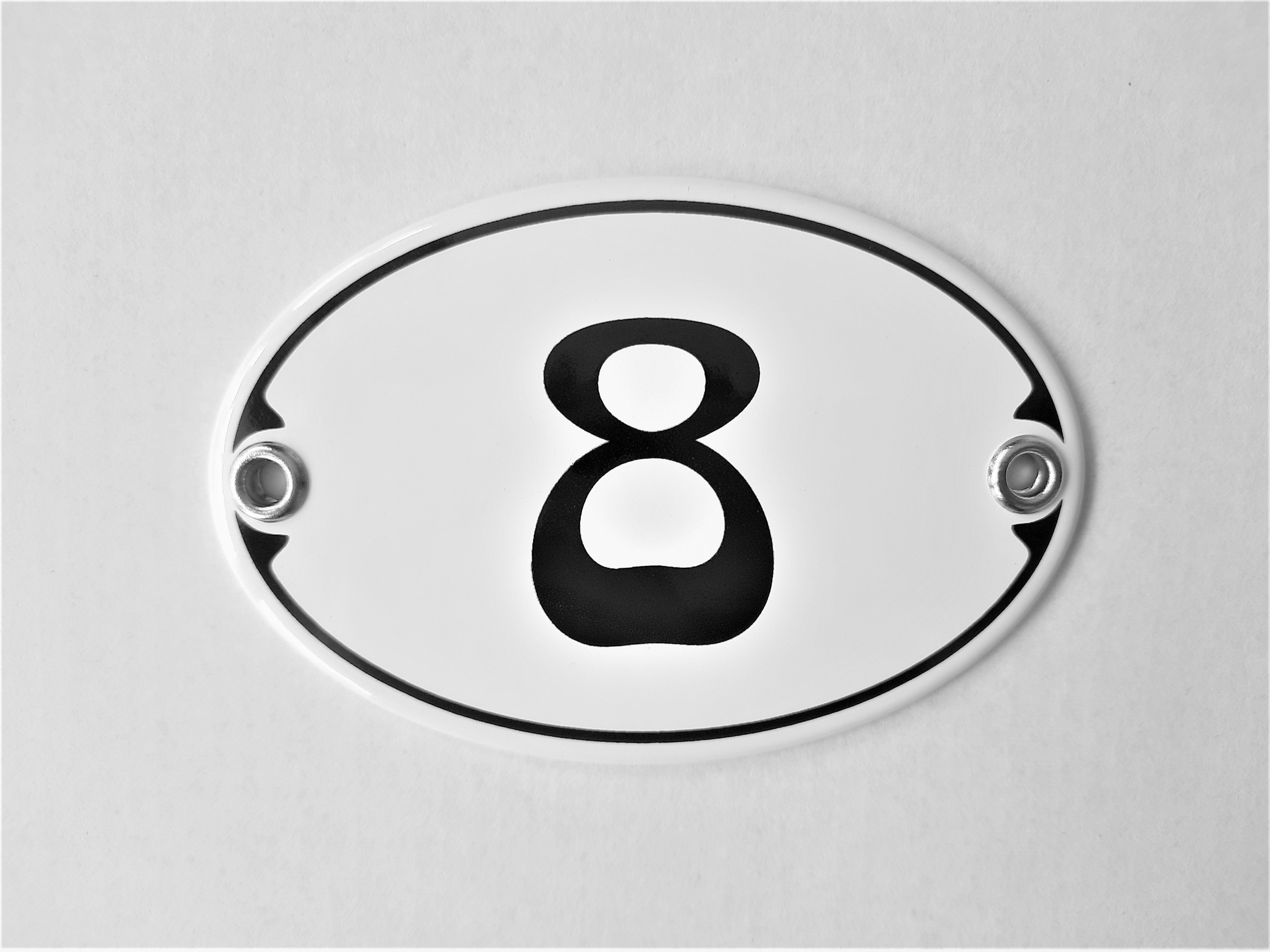 Hausnummer Schilder Zahlenschild Email "8", (Emaille/Email) Elina