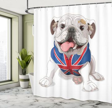 Abakuhaus Duschvorhang Moderner Digitaldruck mit 12 Haken auf Stoff Wasser Resistent Breite 175 cm, Höhe 180 cm, Englische Bulldogge Welpe mit Flagge