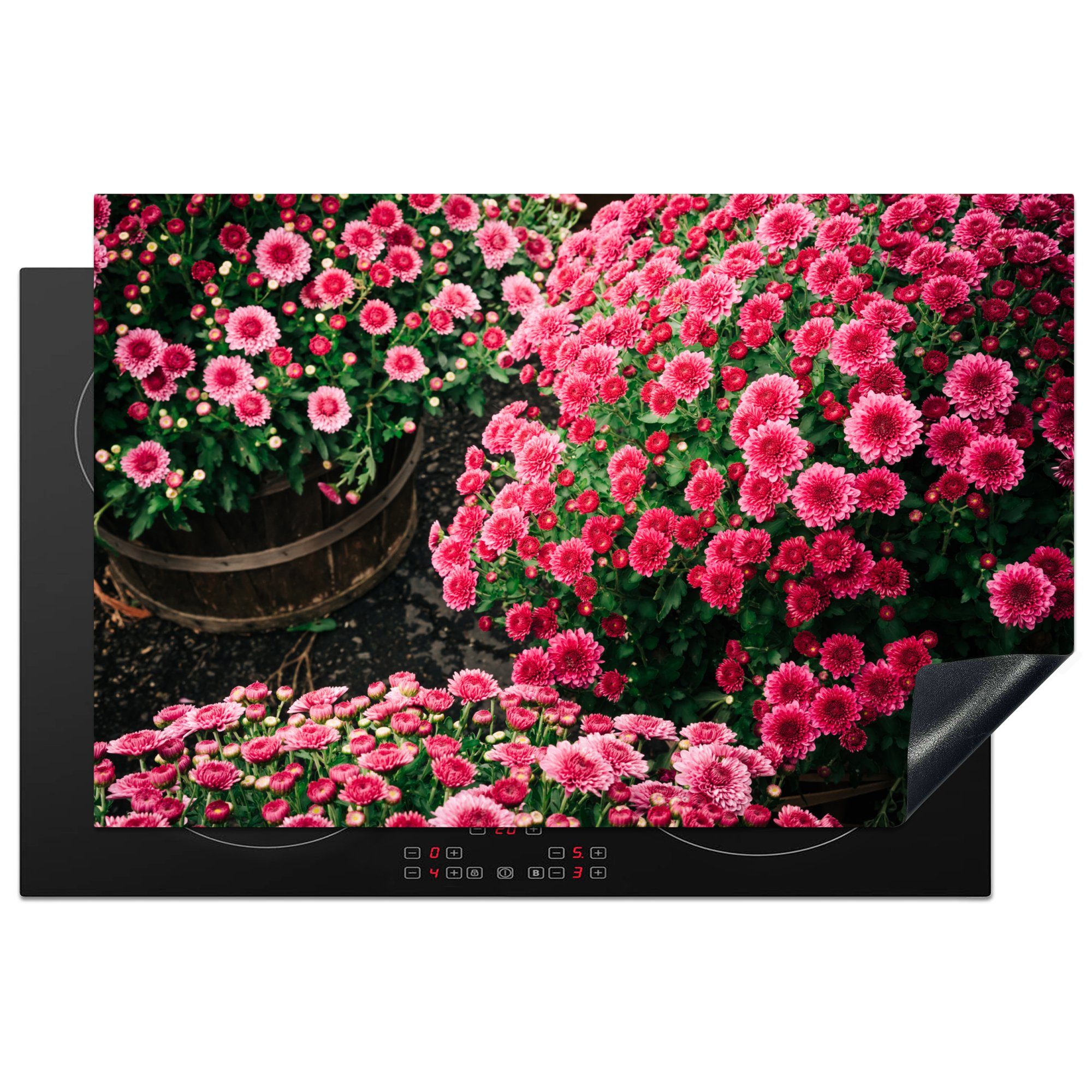 MuchoWow Herdblende-/Abdeckplatte Blumen - Herbst - Rosa, Vinyl, (1 tlg), 81x52 cm, Induktionskochfeld Schutz für die küche, Ceranfeldabdeckung