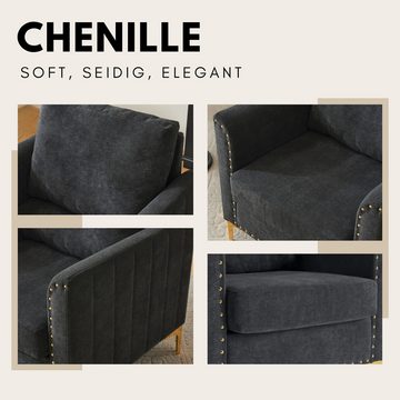 SeedWave Loungesessel Chenille Sessel, Fernsehsessel, Loungesessel mit Nieten Verziert, Dickes Sitzkissen und Rückenlehne, Nietenverzierung, Chenille-Stoff