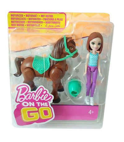 Barbie Stehpuppe Barbie on the go Puppe mit brünetten Haaren und Braunes Pferd FHV62