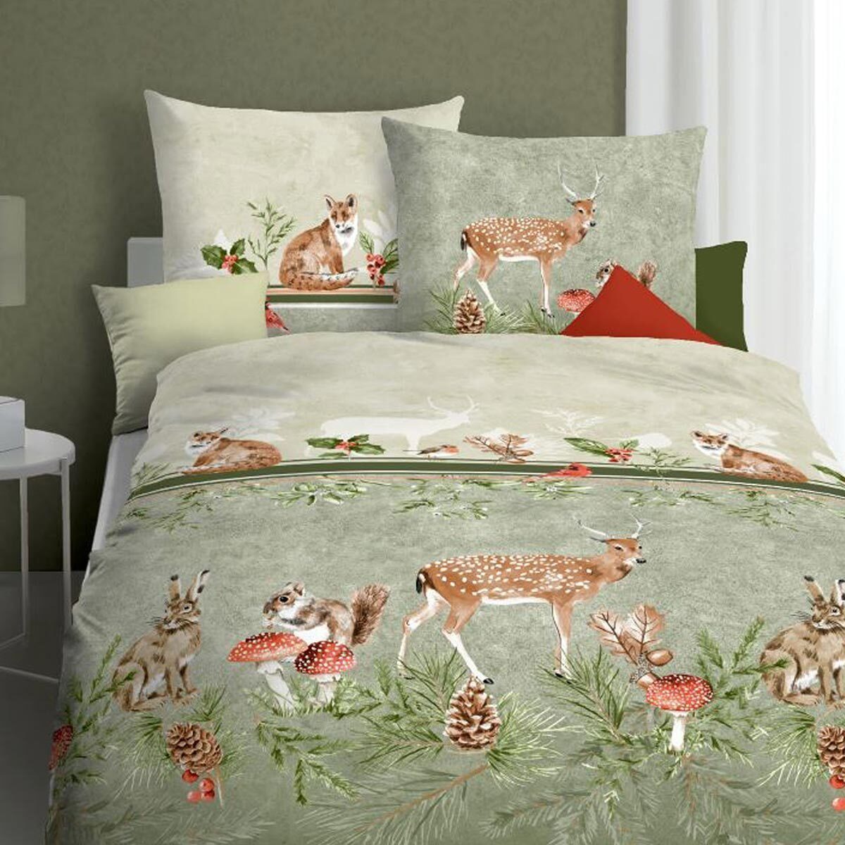 TRAUMSCHLAF Bettwäsche Under The Mistletoe, Biber, 2 teilig, Winterbettwäsc günstig online kaufen