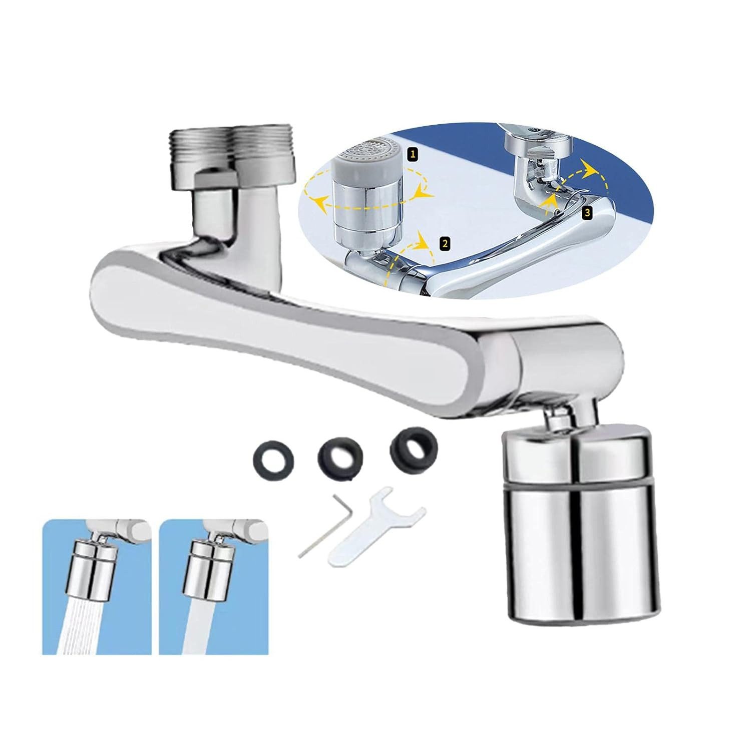 POPOLIC Waschtischarmatur Wasserhahn verlängerung, 1440° drehbarer Luftsprudler, 2 Sprühfunktion spritzwassergeschützt, drehbarer und ausziehbarer Roboterarm