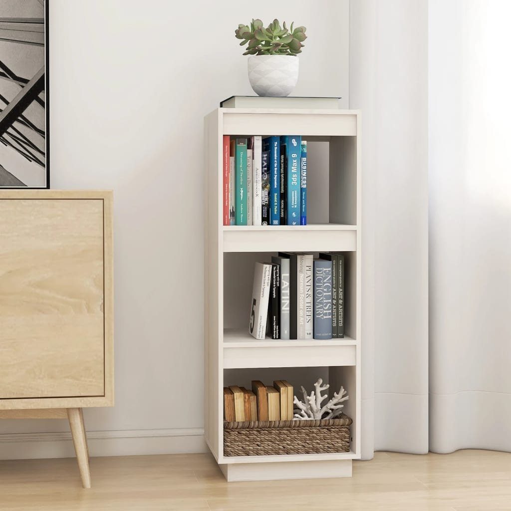 furnicato Bücherregal Weißes aus massivem Kiefernholz 40 x 35 x 103 cm, 1-tlg., Stabiles Standregal mit 3 Fächern und Wandbefestigung für den Flur