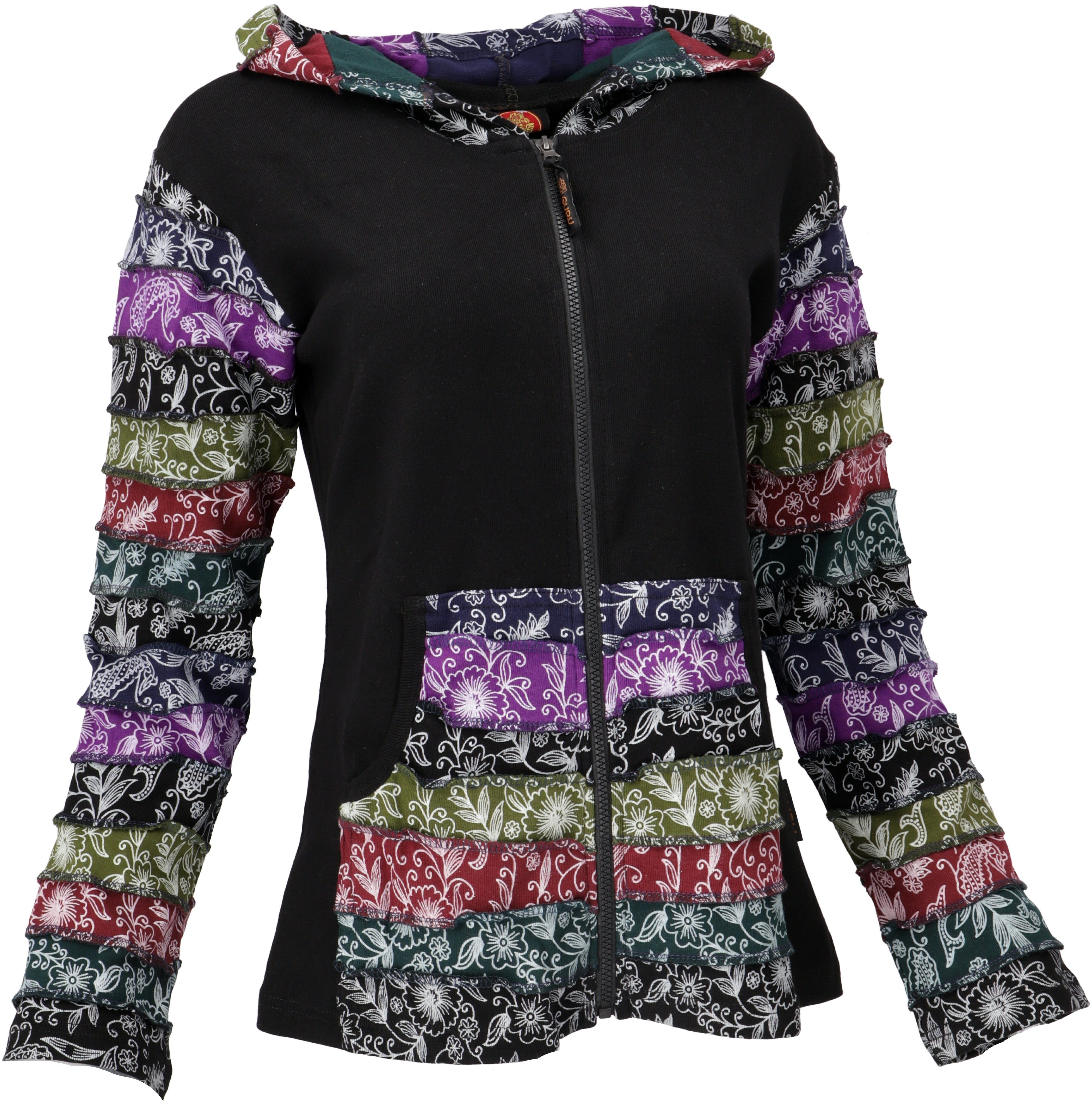 GURU SHOP Hippie Chic jas, patchwork jas, korte jas, dames, katoen, jassen, jassen & poncho's alternatieve kleding, groen/veelkleurig., 36