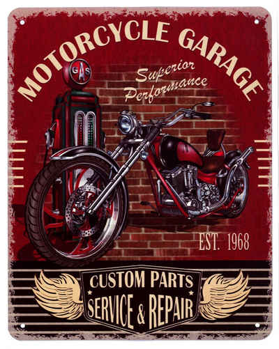 Moritz Metallschild Blechschild Motorcycle Garage Custom Parts Service & Repair, (Einzeln), 20 x 25cm Vintage Retro Deko Schild Metallschild Wandbild Schild