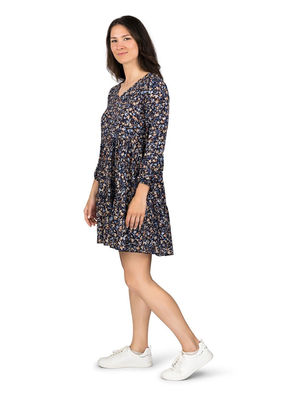 DENIMFY Sommerkleid Damen Kleid DFIda A-Linie langarm Freizeitkleid mit V-Ausschnitt aus 100% Viskose