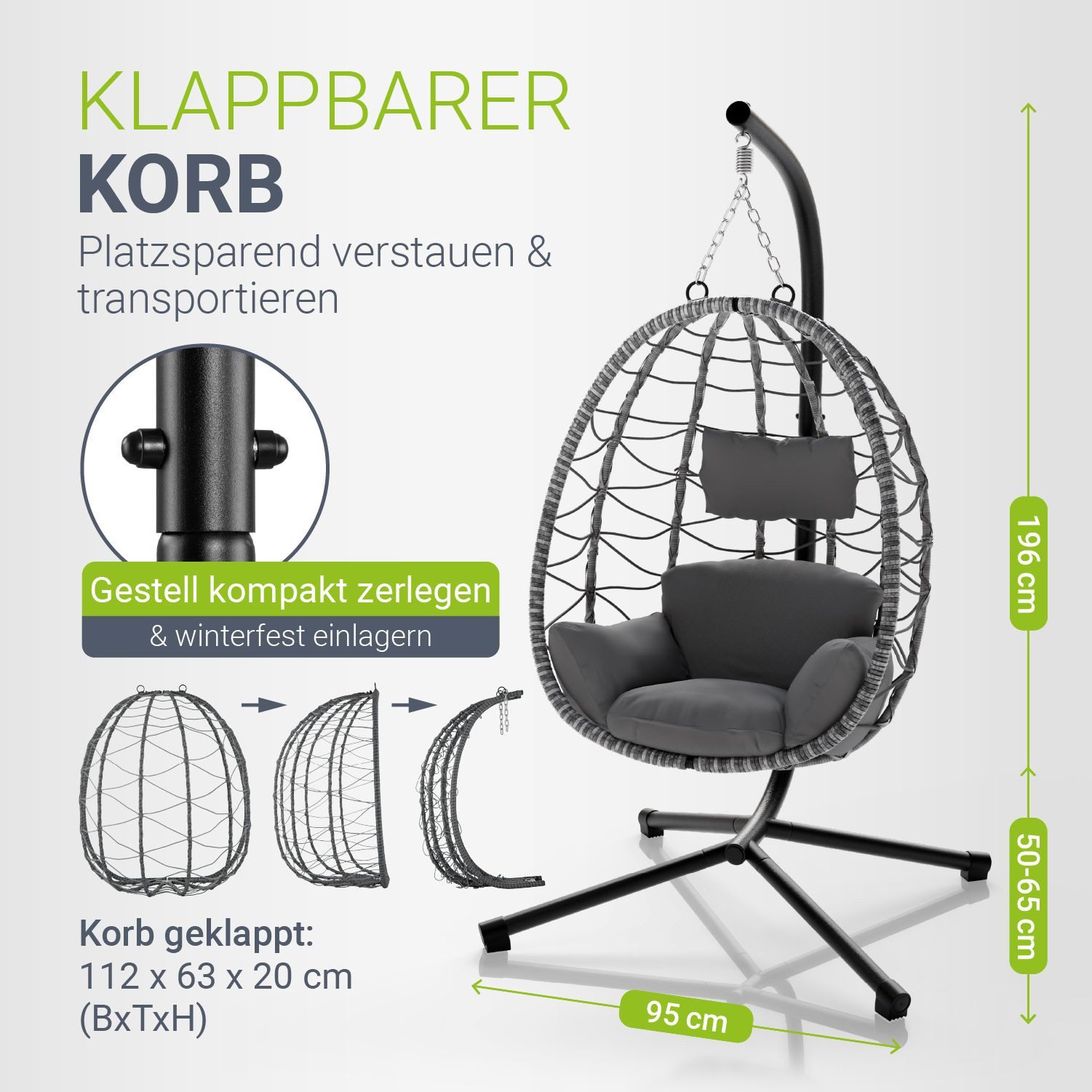 Juskys Hängesessel Aria, im Boho Stil, große Sitzfläche, mit Gestell, höhenverstellbar