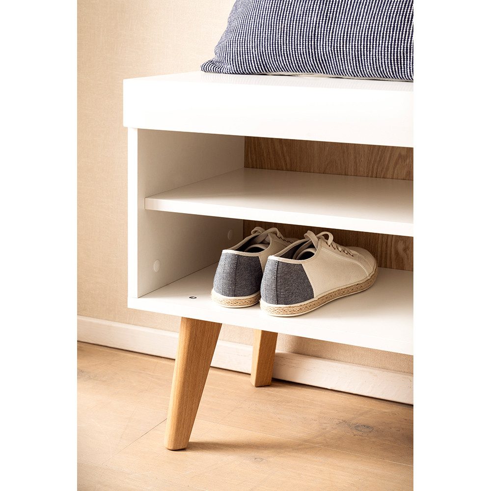 Lomadox Garderoben-Set STOCKTON-61, (Spar-Set, 2-St., Garderobe Highboard), weiß matt mit Eiche Nb., 2-teilig, Platz für 4 Paar Schuhe