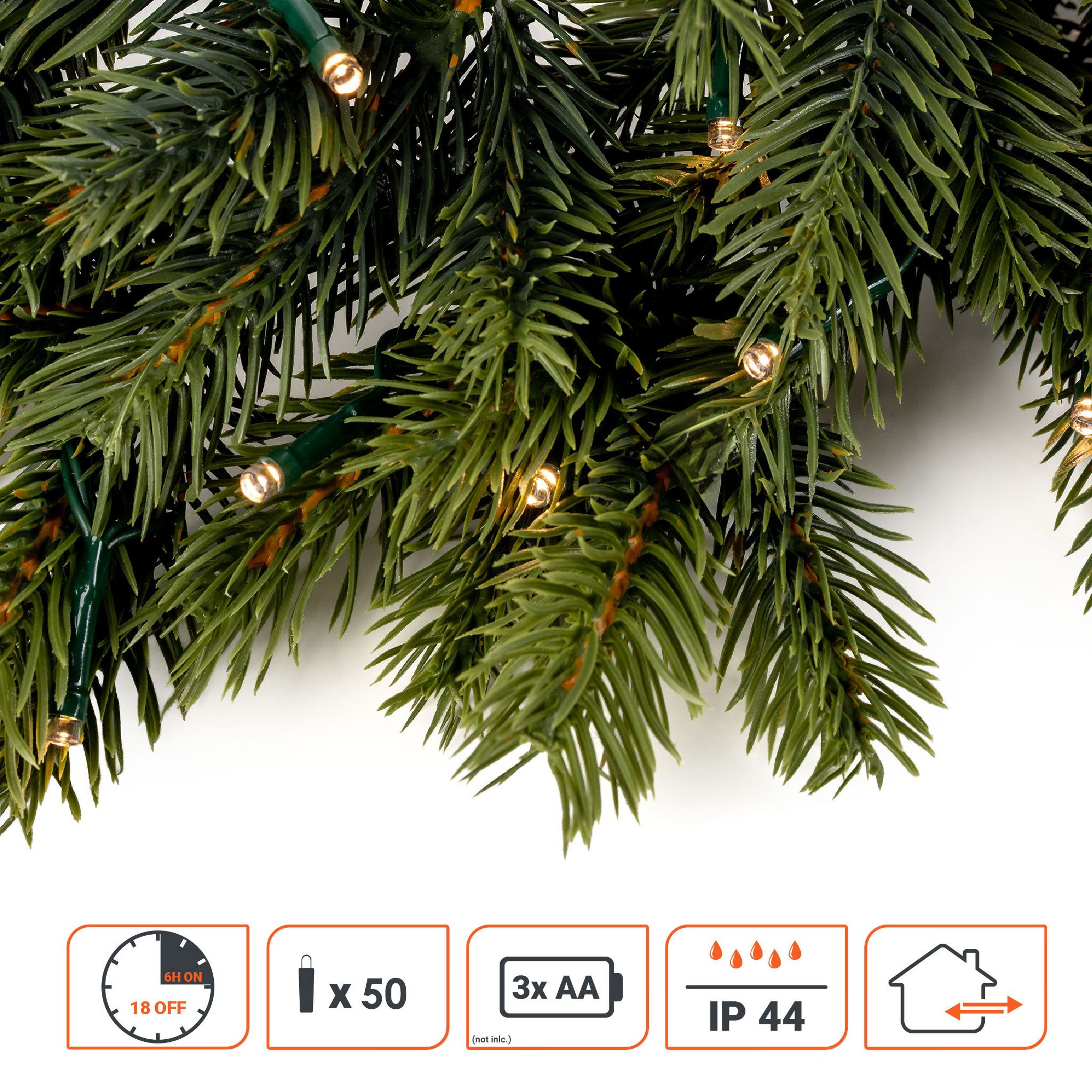 Spetebo Dekokranz LED Spritzguss Tannenkranz batteriebetrieben mit Timer - 40 cm, mit Timer-Funktion – Bild 2 von 5