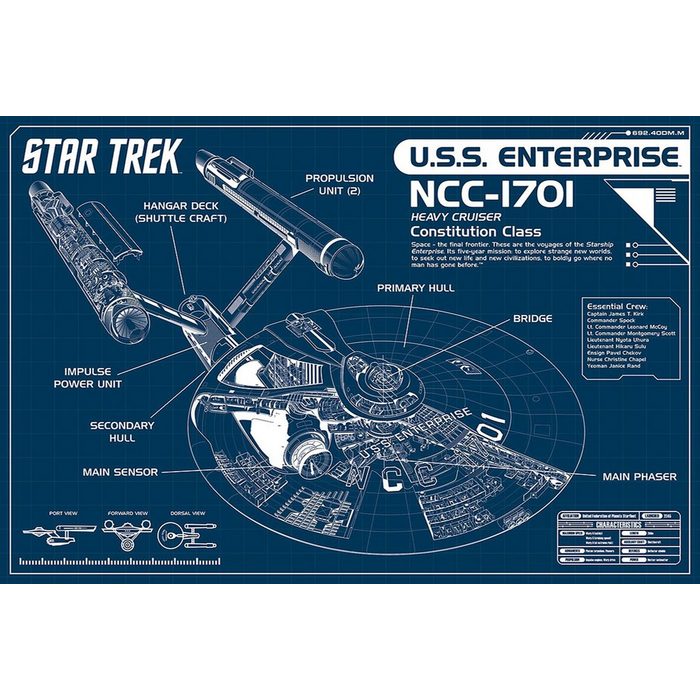 Close Up Poster Star Trek Poster NCC-1701 Blueprint 91 5 x 61 cm