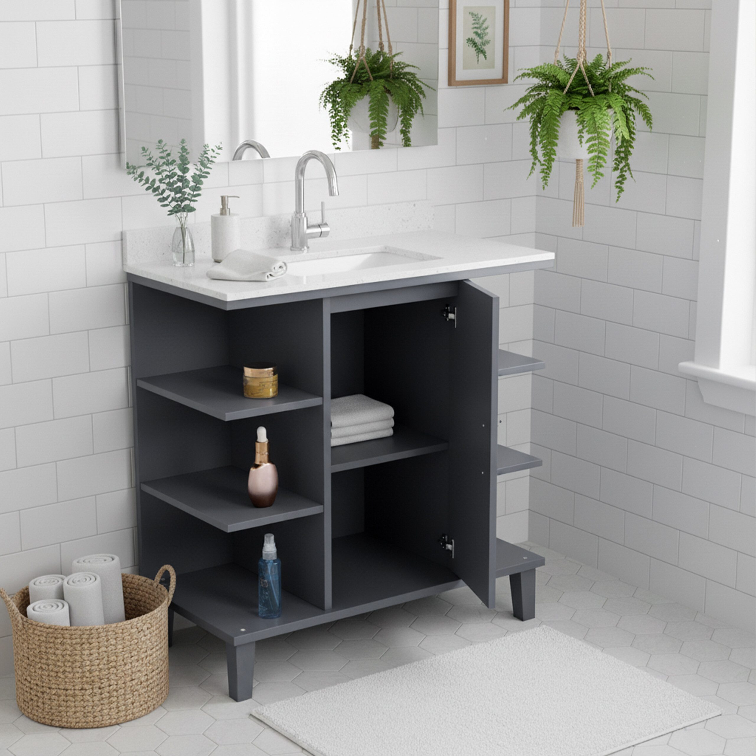 relaxdays Waschbeckenunterschrank Tür & Ablage grau