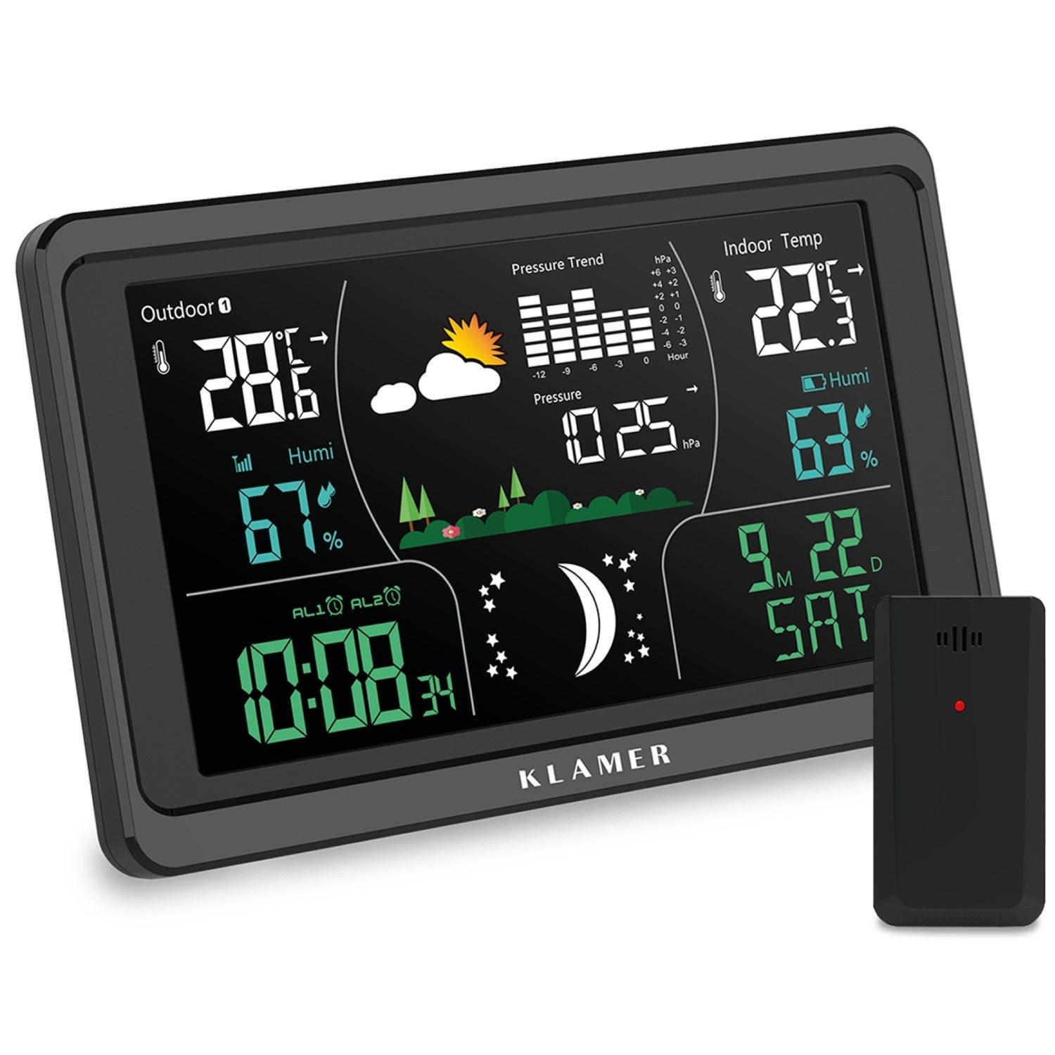 Wetterstation Funk mit Außensensor, Digitale Funkwetterstation, Temperaturwarnung, …