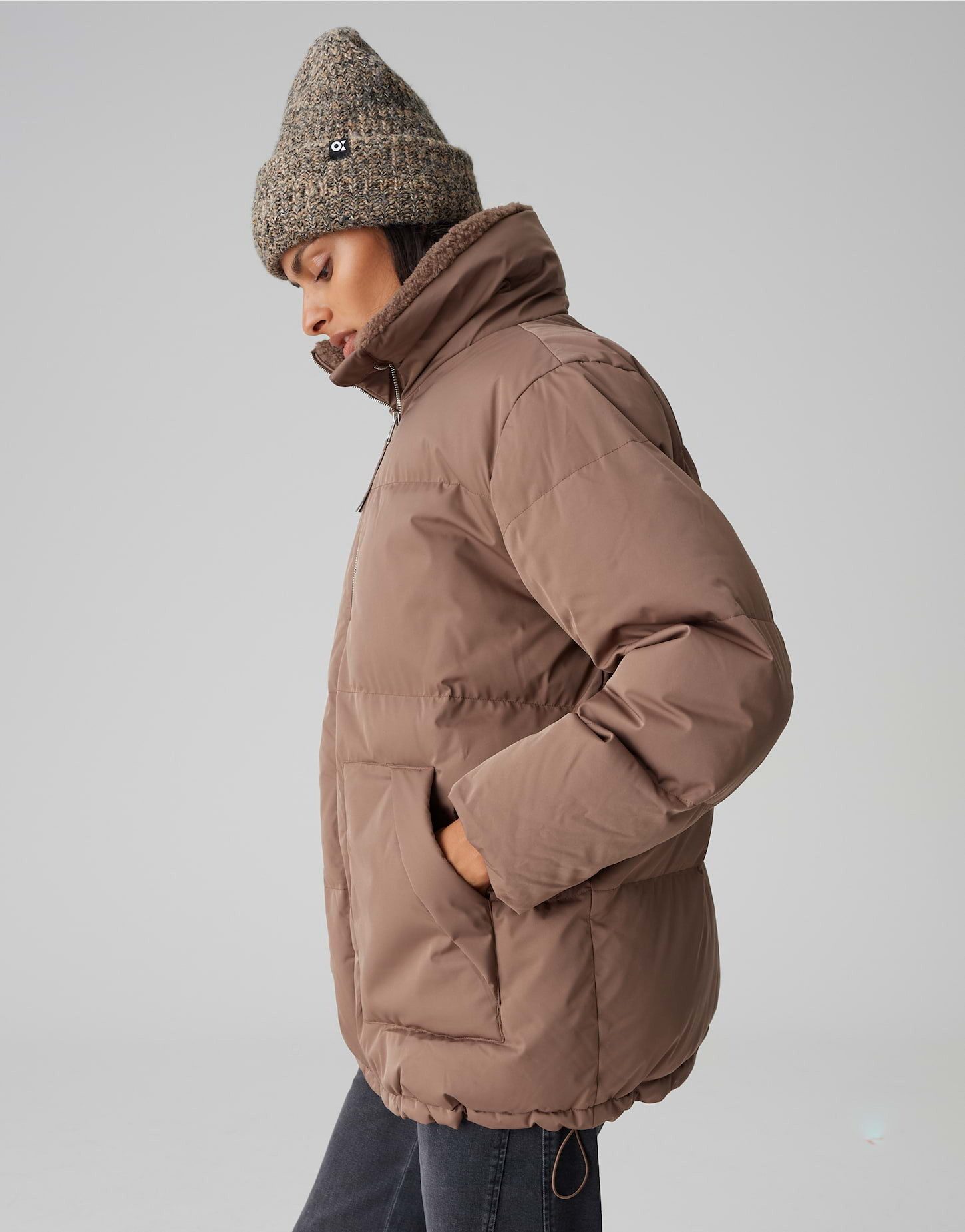 OPUS Steppjacke HILEEN mit Teddyfellkragen ovaler Schnitt, aufgesetzte Taschen vorne, Reißverschluss