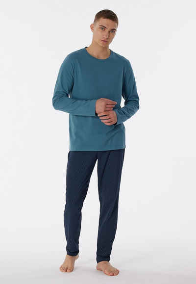 Schiesser Schlafanzug "Casual Essentials" (2 tlg) unifarbenes Langarmshirt mit rundem Halsausschnitt