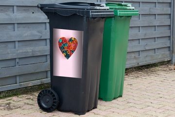 MuchoWow Wandsticker Herz - Papier - Pastell (1 St), Mülleimer-aufkleber, Mülltonne, Sticker, Container, Abfalbehälter