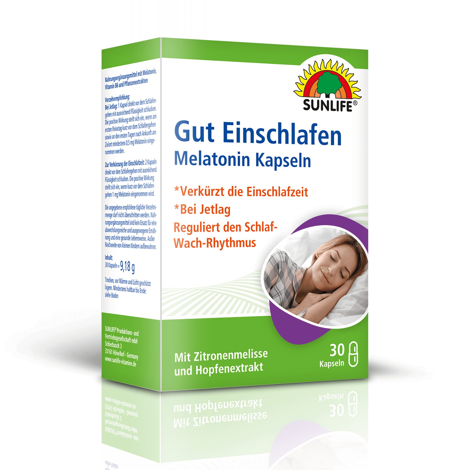 SUNLIFE SUNLIFE® Melatonin Kapseln 30 Stk Einschlafen Schlafhilfe Schlafmittel Bei Jetlag: 1 x Kapsel direkt vor dem Schlafengehen mit ausreichend Flüssigkeit schlucken